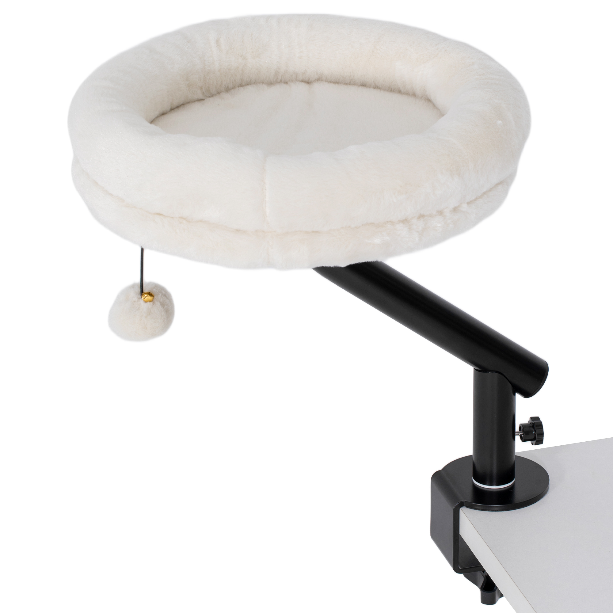 PawHut Katzen-Schreibtischbett, Katzenbett für Schreibtisch mit 360°Drehung, verstellbarer Höhe, Katzenliege mit abnehmbarem, maschinenwaschbarem Bett, für Katzen unter 6 kg, Heimbüro, Cremeweiß   Aosom