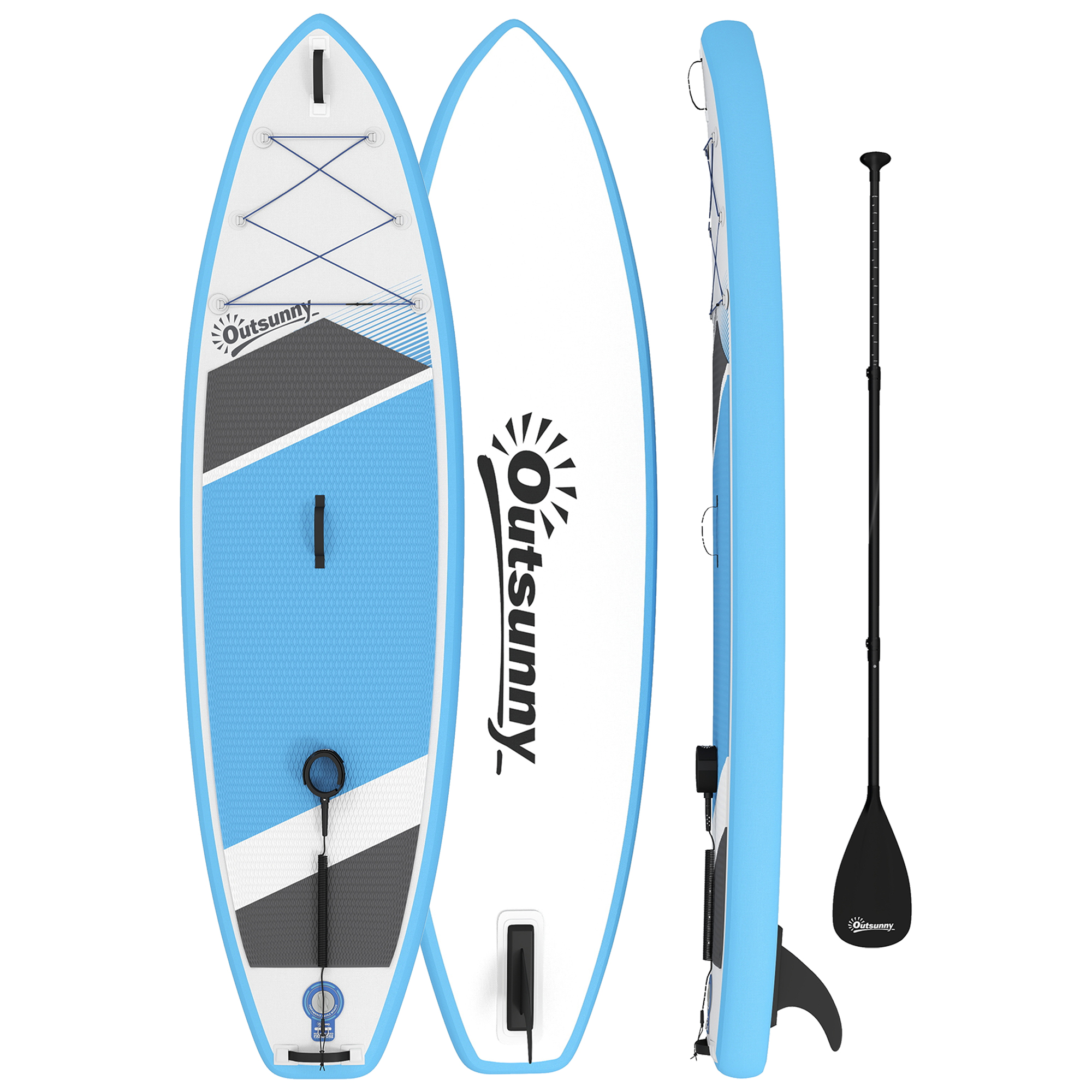 Outsunny Stand Up Paddling Board Set Aufblasbar 320cm SUP Board mit Verstellbares Paddel Rutschfest EVA-Deck Fußschlaufe Pumpe Finne Rucksack Komplettes Zubehör, 160kg Paddle Board für Erwachsene   Aosom