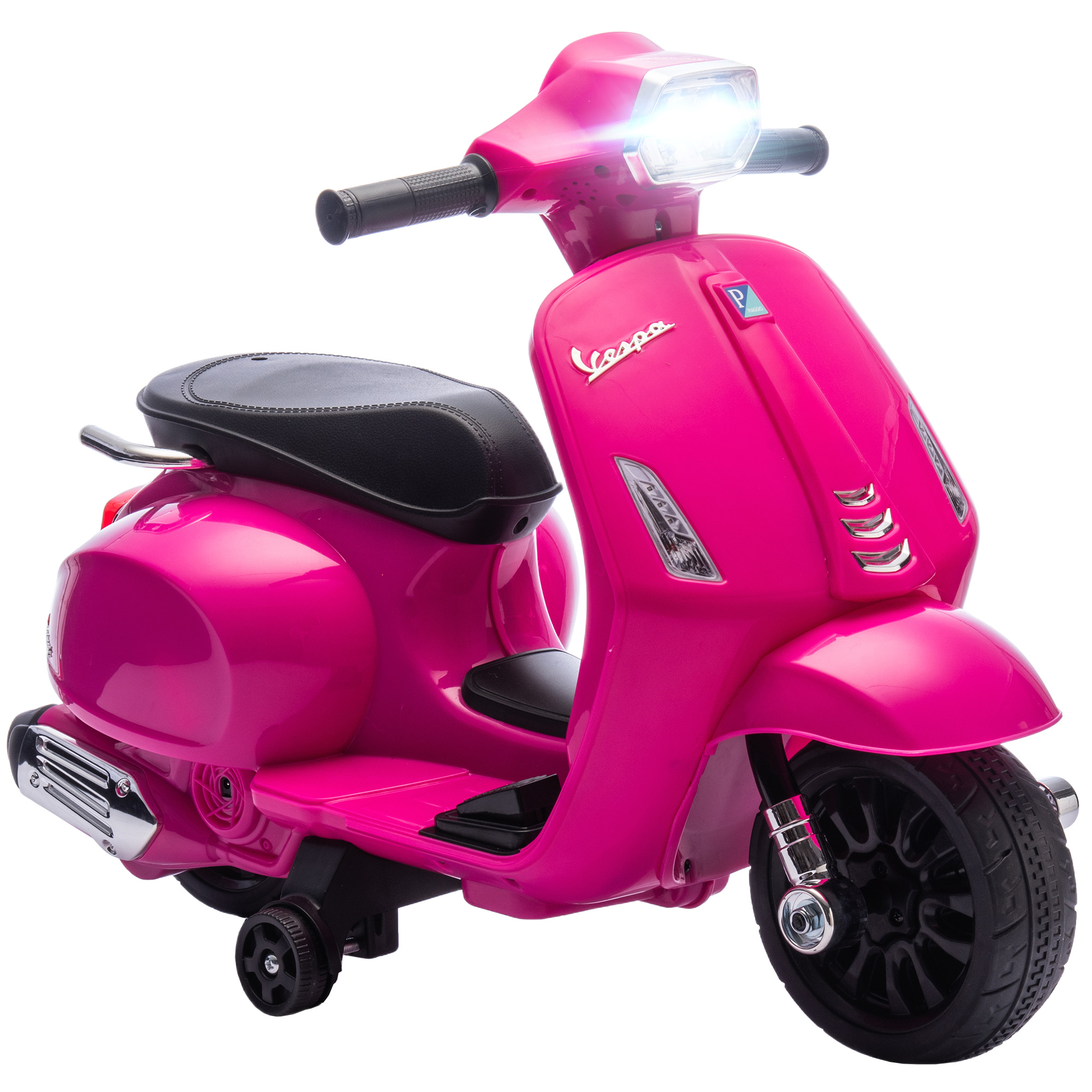 AIYAPLAY Elektro Motorrad Kinder Vespa 6V Elektromotorrad mit Stützrädern, Scheinwerfer, Kindermotorrad mit Hupe 2,5 km/h Motorrad für Kinder von 2-6 Jahren, Rosa   Aosom