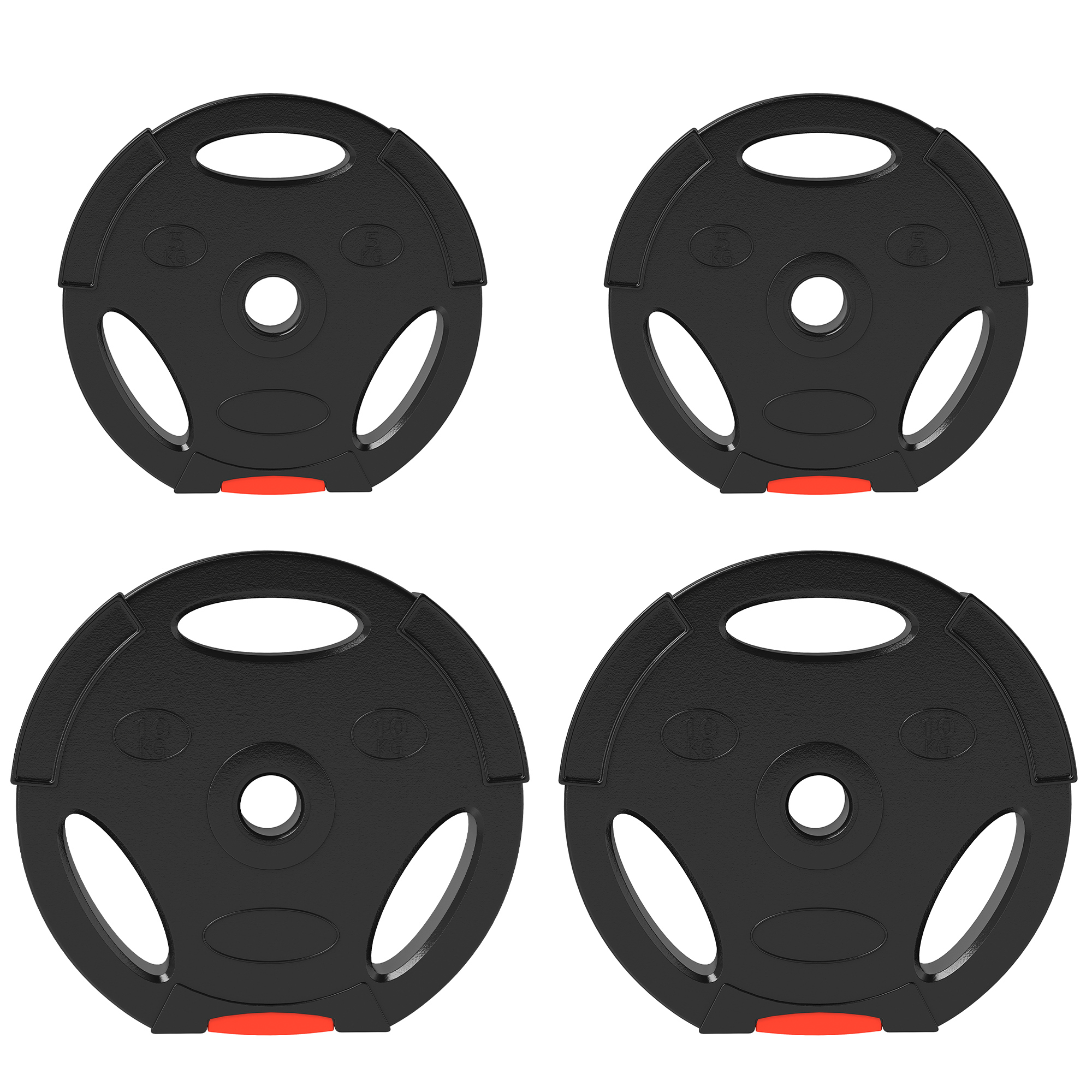 SPORTNOW 4er-Set Hantelgewichte, 2 x 5 kg/10kg Gewichte, Hantelscheiben-Set, Gewichtsscheiben für 2,5 cm Hantelstange, Ø 30 mm Bohrung, Schwarz Aosom