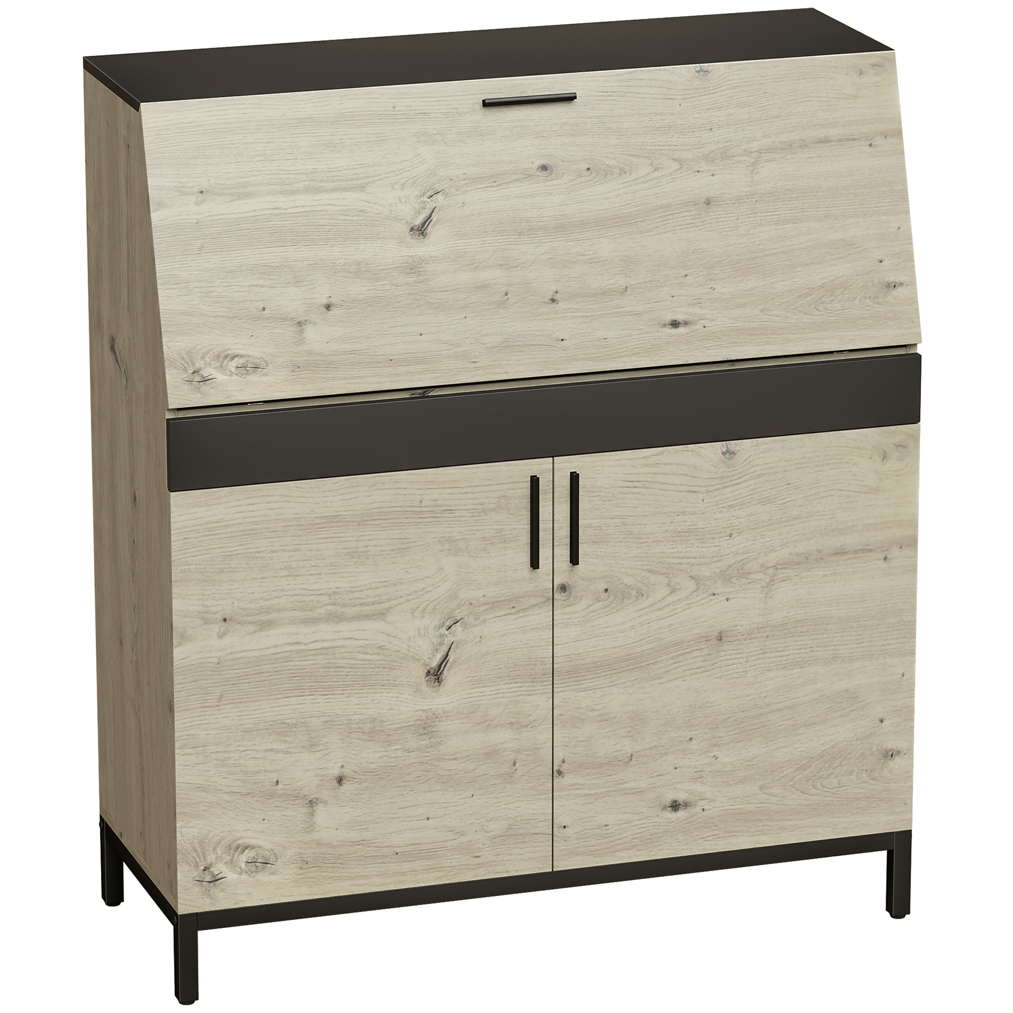 HOMCOM Sekretär-Schreibtisch 100 cm, Moderner Industrieller Computertisch mit Regalen und Schrankfach, Bürotisch für Büro oder Schlafzimmer, Naturholz+Schwarz   Aosom