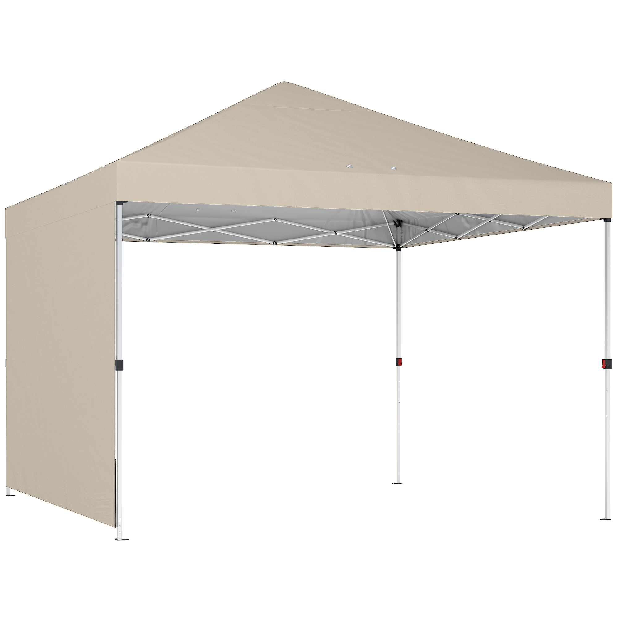 Outsunny Faltpavillon 3x3 m Pop-Up mit Seitenwand, zentraler Ein-Knopf-Aufbau, Gartenpavillon mit verstellbarer Höhe, Tragetasche, UV50+, Beige   Aosom