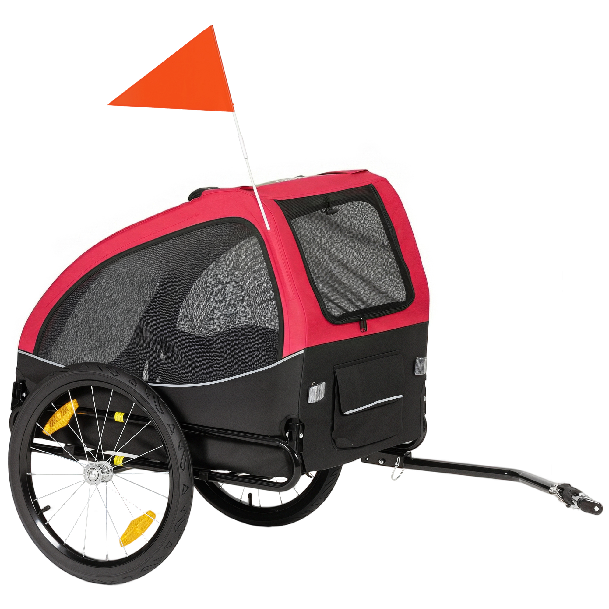 PawHut Hundeanhänger Faltbar Fahrradanhänger für Hunde Hundefahrradanhänger mit Reflektoren, Mesh-Fenster, Rädern, Tür, Sicherheitsflagge, für Hunde bis 20 kg Rot   Aosom