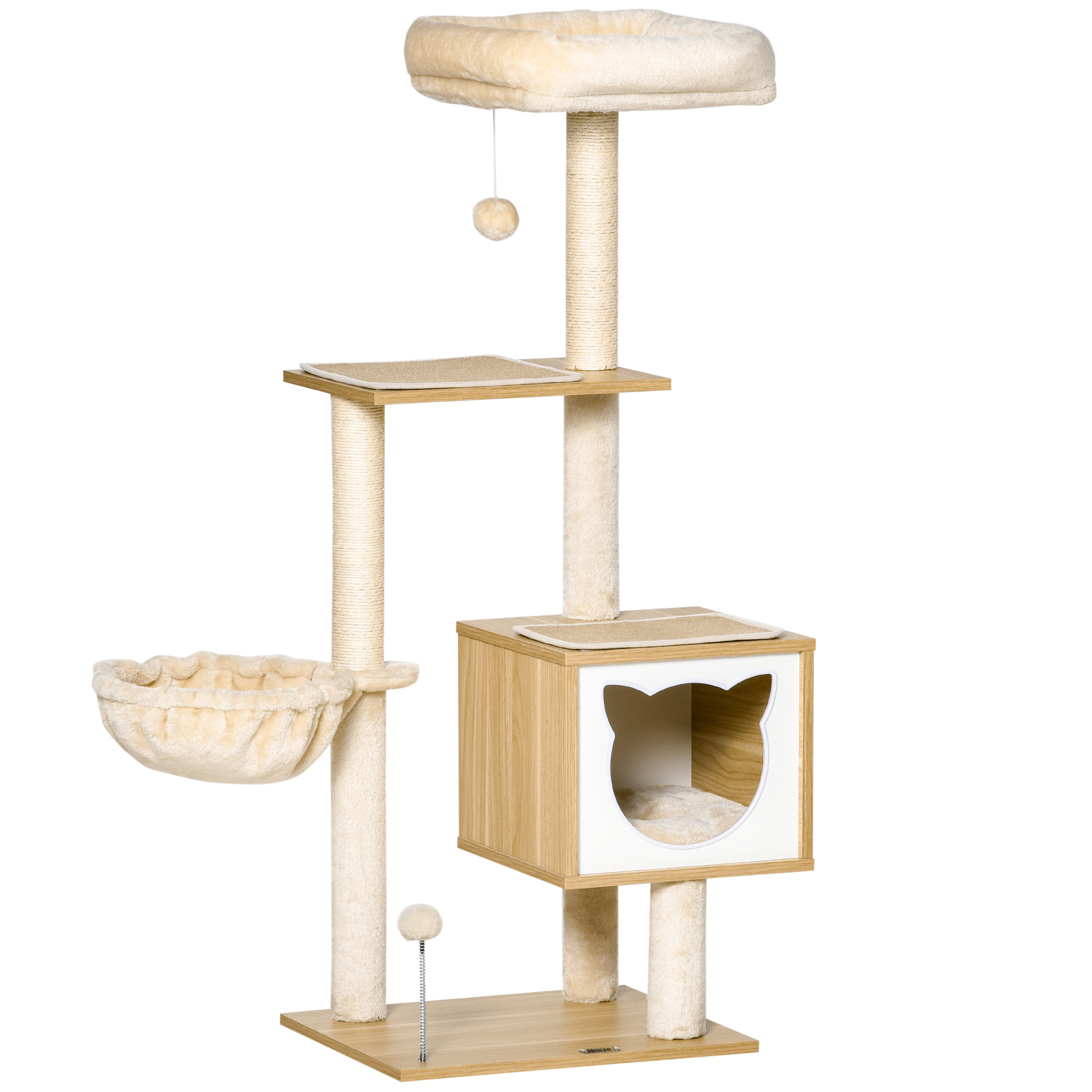 PawHut Katzenbaum Beiger Katzenhöhle mit Plattform 126cm Höhe aus Holz und Spanplatte Sisal für Katzen   Aosom.de