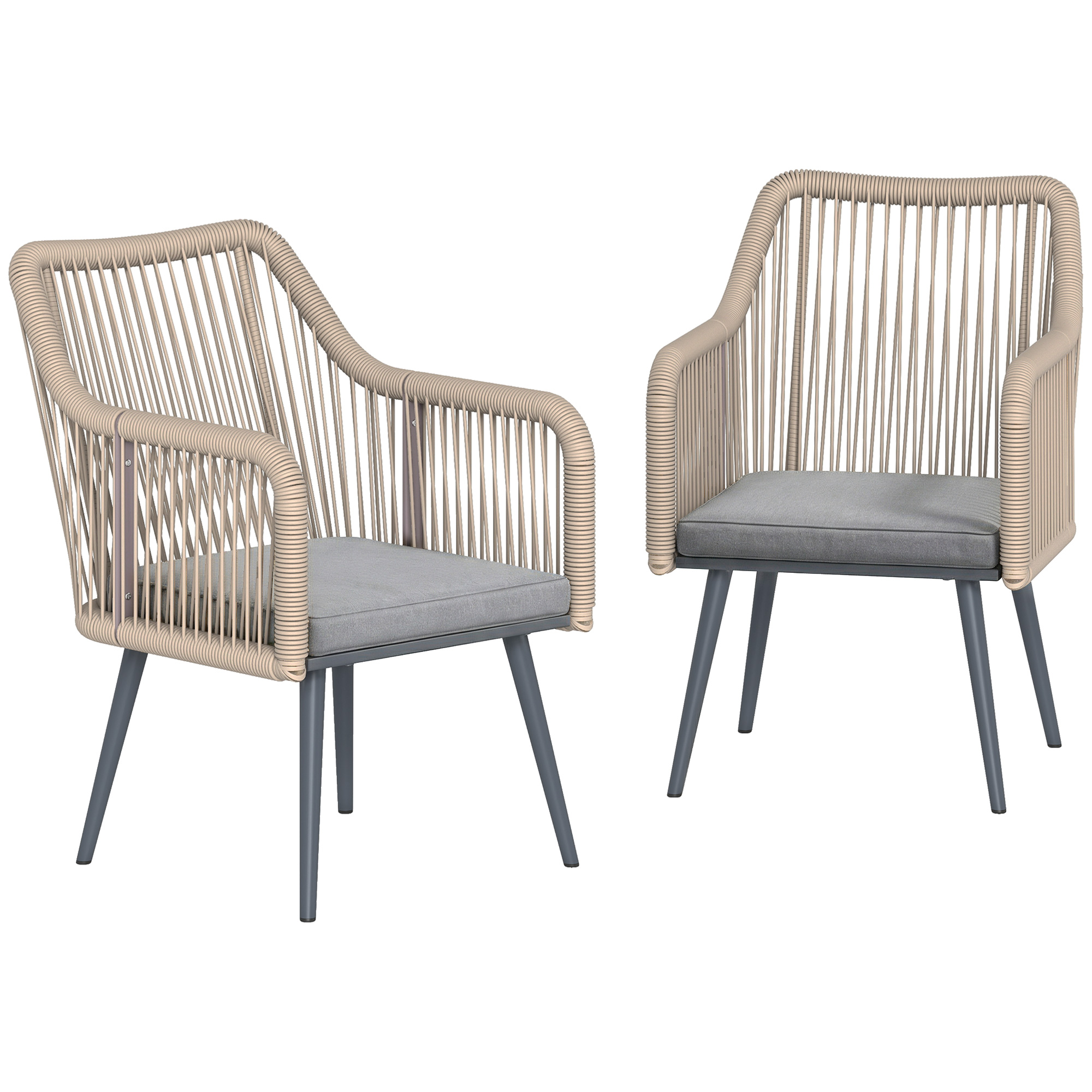 Outsunny Gartenstuhl 2er Set wetterfest Gartenstühle mit Armlehne Sitzkissen Metallrahmen Terrassenstuhl bis 120 kg belastbar Gartenmöbel für Hinterhof Garten Balkon Hellgrau   Aosom