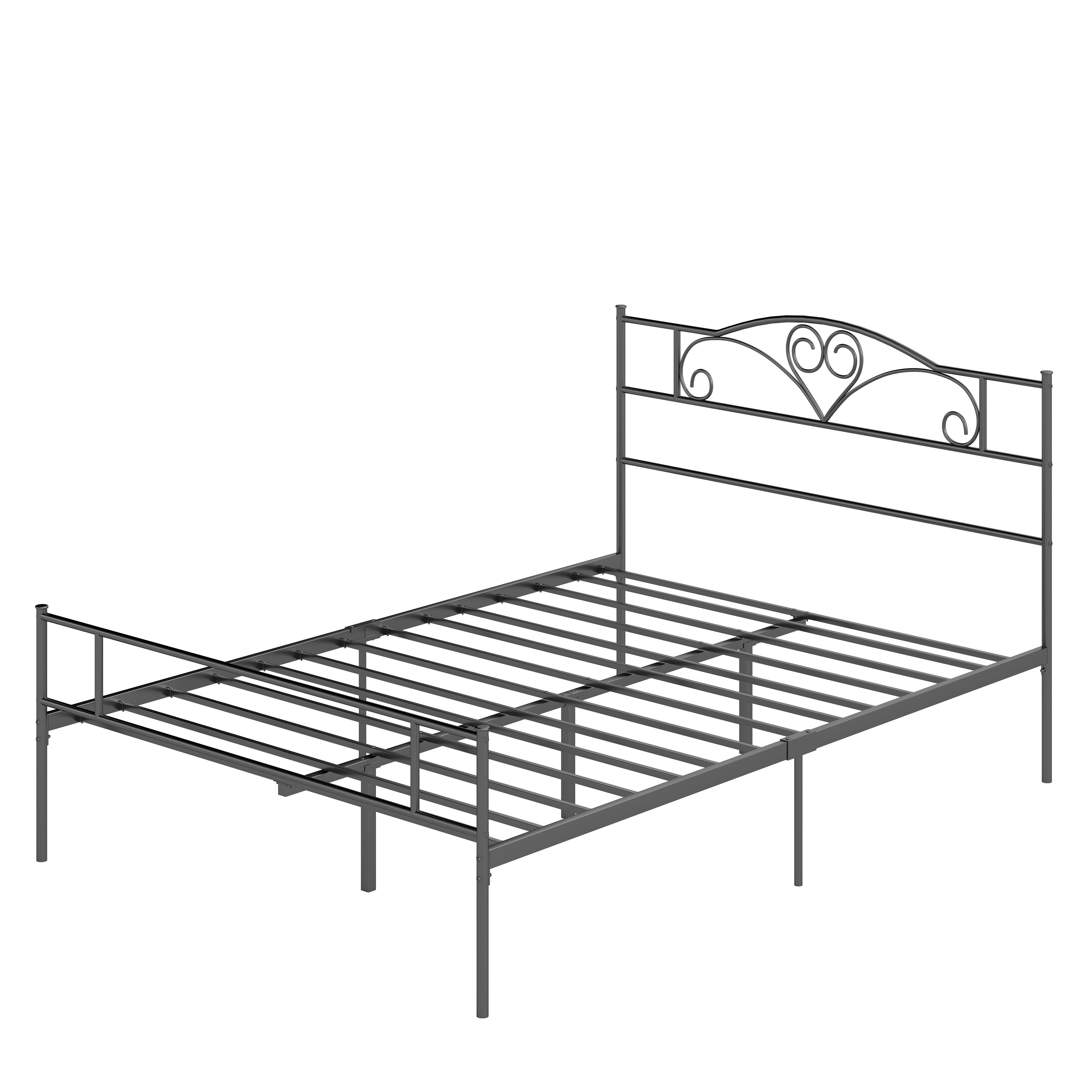 HOMCOM Bett 140 x 200 cm Stahl mit Lattenrost Bettrahmen mit Unterbettaufbewahrung, Kopf- und Fußteil, Doppelbett, Bettgestell, 31 cm hoch, Einfache Montage Schwarz   Aosom