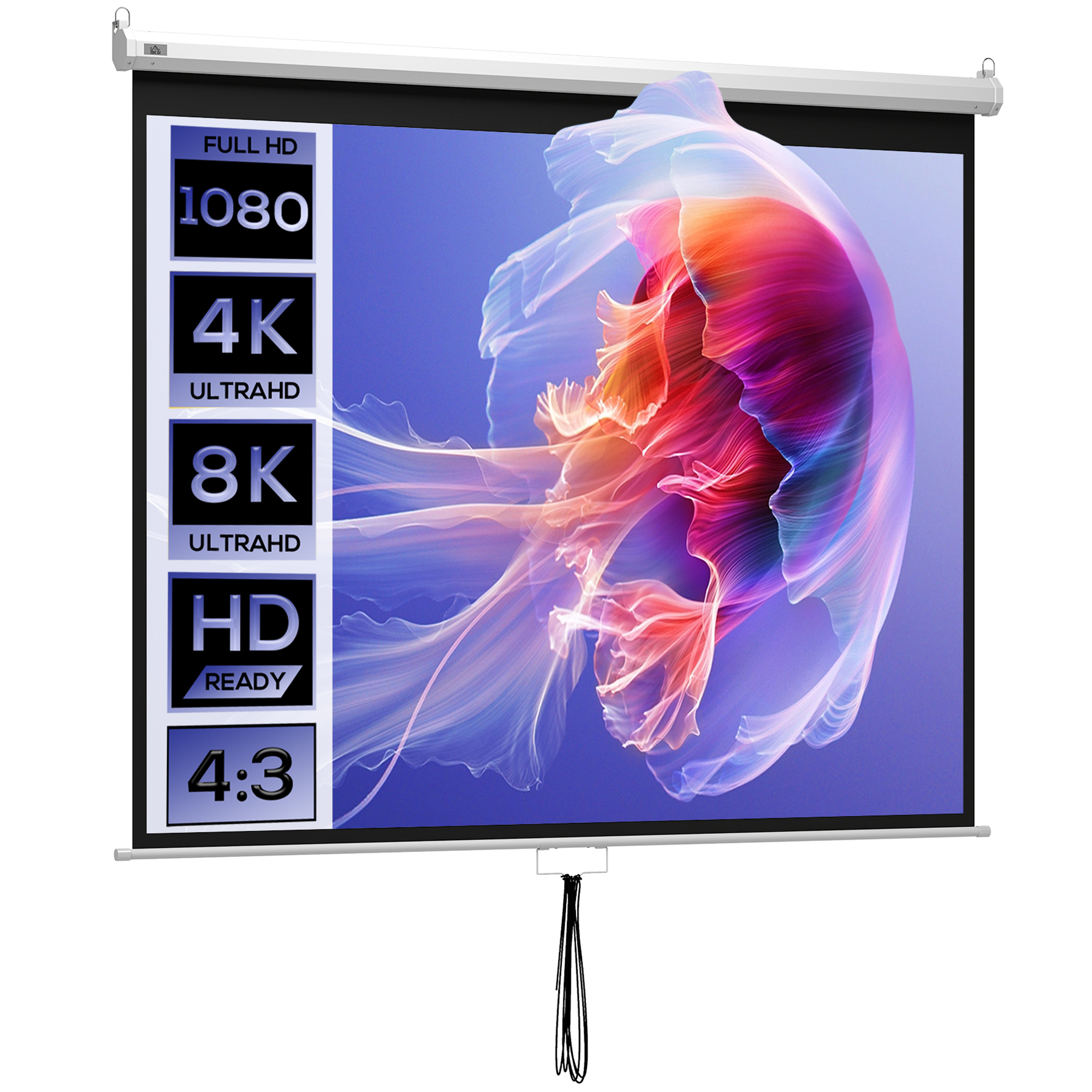 HOMCOM Beamer Leinwand 203 x 152 cm 100 Zoll 4:3/ 16:9 Projektionsleinwand Manuell Rollo-Leinwand für Heimkino Büro-Präsentationen   Aosom