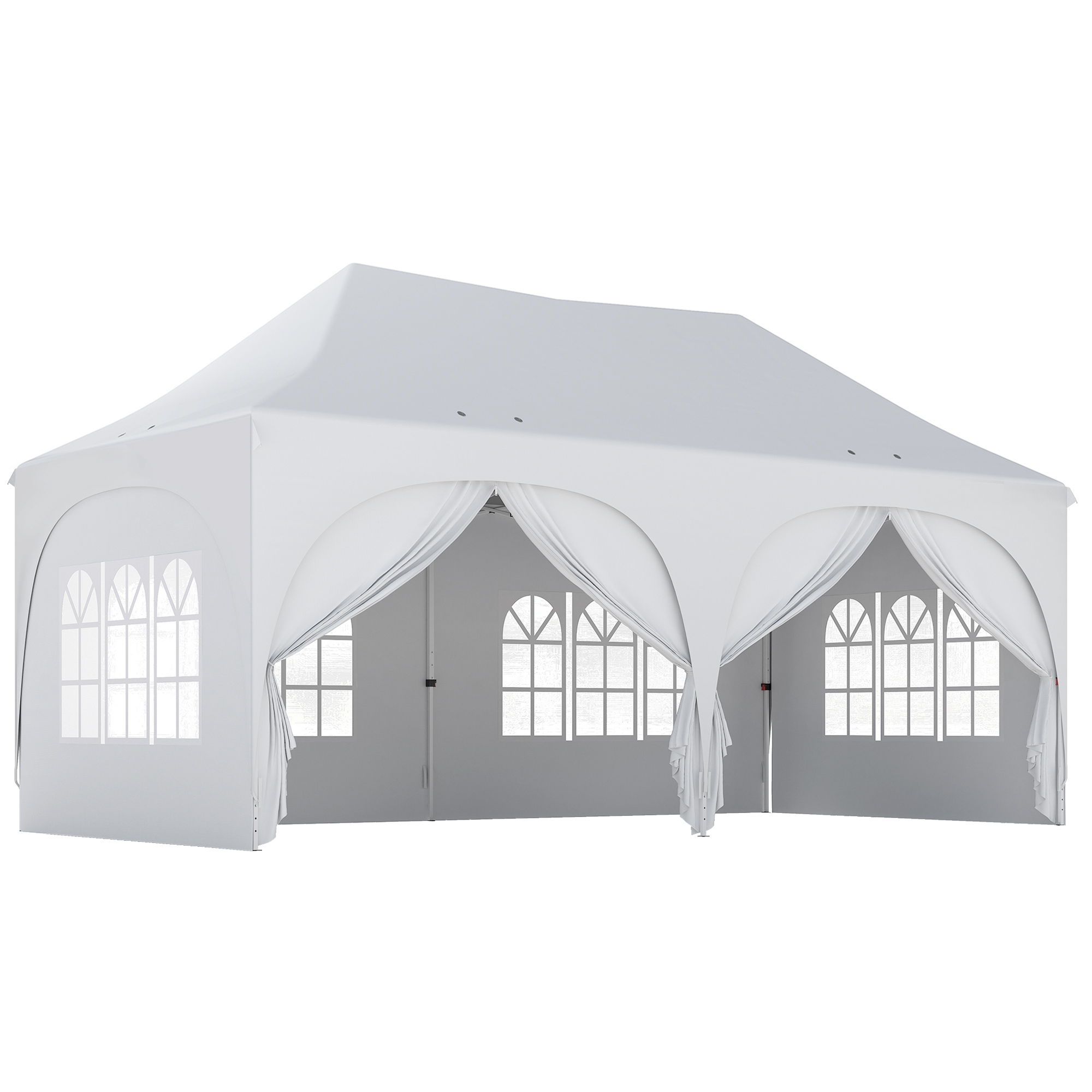 Outsunny Pavillon 3x6m Wasserdicht Höhenverstellbar Pop-up Faltpavillon mit Spitzdach, Ablauflöcher Seitenteilen UV Schutz30+ Faltbar Partyzelt Gartenzelt Gartenpavillon für Garten Festival, Weiß   Aosom