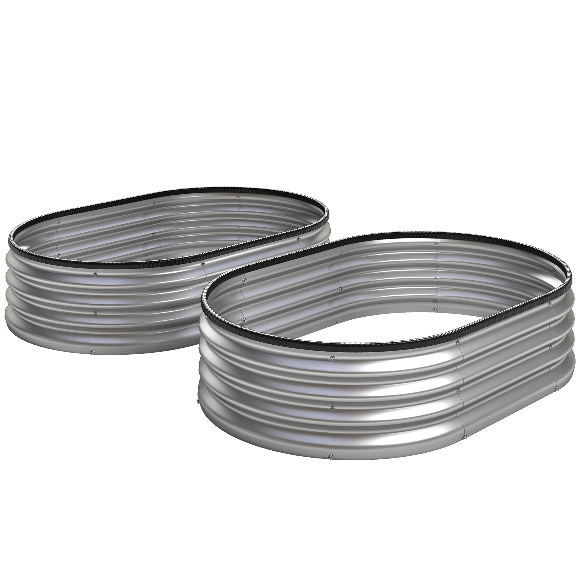 Outsunny Hochbeet Metall 2er Set 135 x 90 x 30cm Oval Hochbeete mit Offenem Boden Gummistreifen Sicherheitsrand Handschuhe Modulares Hochbeet-Kit Pflanzbeet für Gemüse Obst, Blumen, Kräuter Silber   Aosom