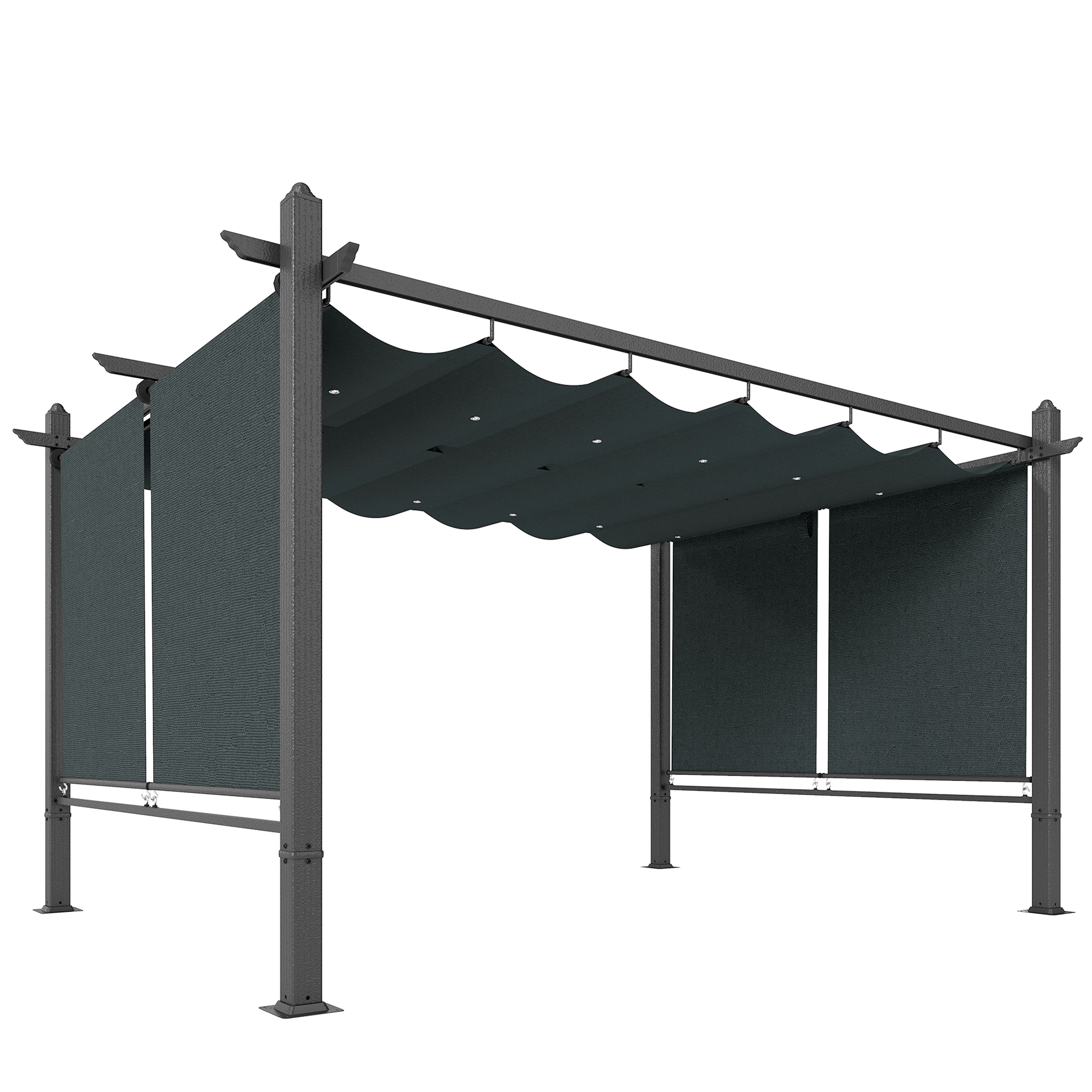 Outsunny Pergola 3 x 4 m Terrassenüberdachung mit Schiebedach, automatisch einziehbaren Rollos, UV50+ Überdachung mit Aluminiumrahmen Drainagelöcher Gartenpavillon Sonnenschutz für Terrasse Garten   Aosom