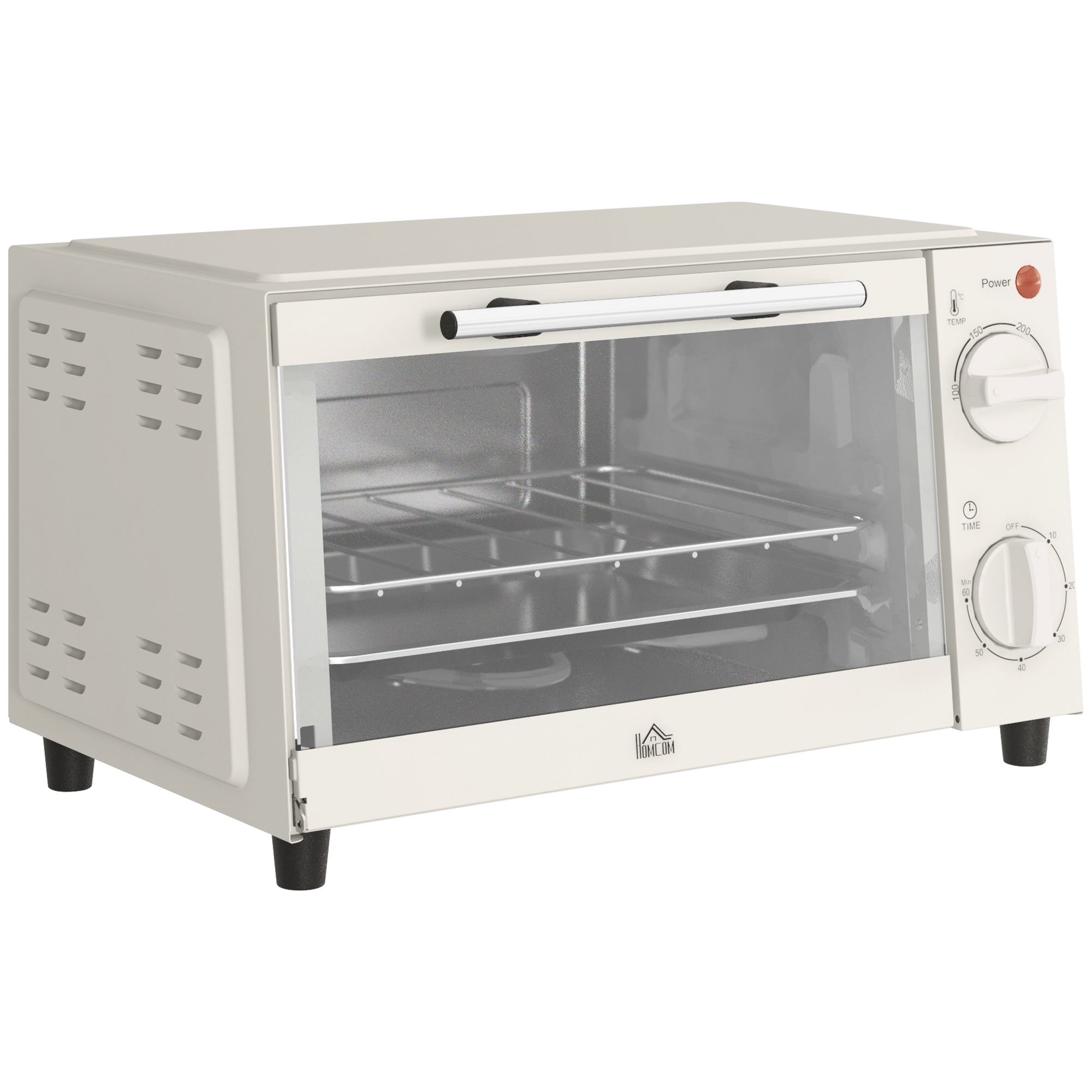 HOMCOM Minibackofen 9L Mini Ofen mit Backblech, Grillrost, 100 °C-230 °C, mit einstellbar Temperatur und Garzeit, 60 Min. Timer, 750W, Edelstahl, Cremeweiß   Aosom