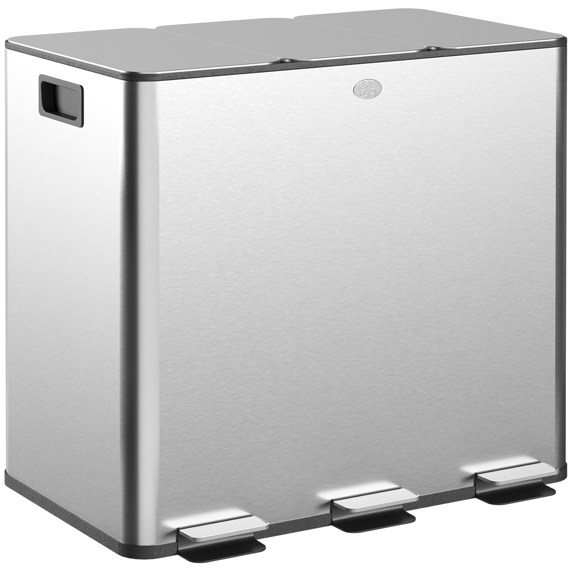 HOMCOM Mülleimer 3 x 15L Abfalleimer aus Edelstahl Mülltrennsystem mit Softclose Deckel und Herausnehmbare Inneneimer, Treteimer mit Deodorant-Fächern für Wohnzimmer, Büro, Silber   Aosom
