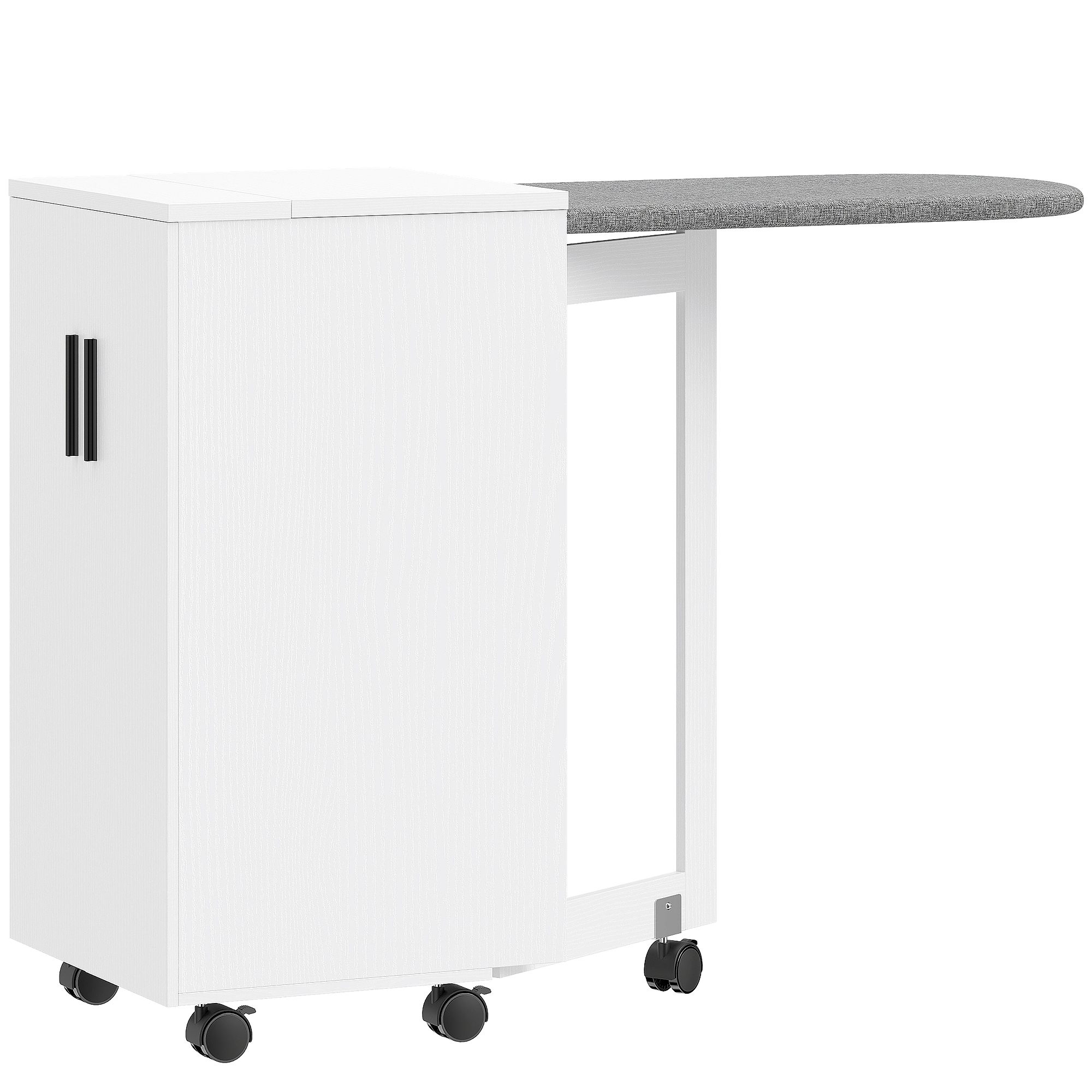 HOMCOM Bügelmöbel 2-in-1, klappbares Bügelbrett auf Rollen mit verstellbarem Fach und Soft-Close-Scharniere, Aufbewahrungsmöbel für kleine Räume, Waschküche, 128 x 43 x 83 cm, weiß   Aosom