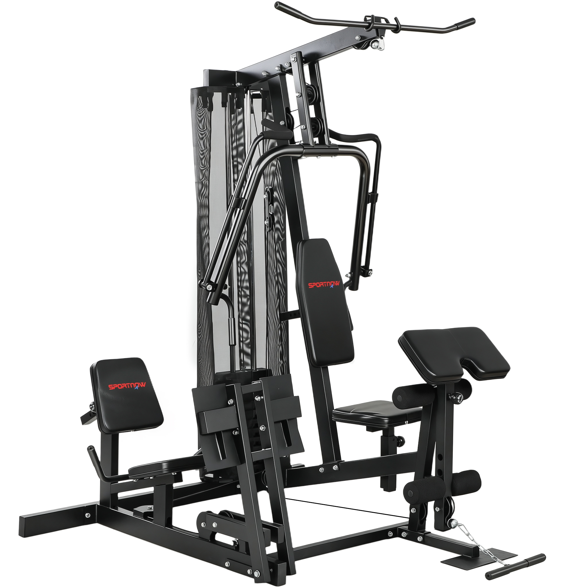 SPORTNOW Kraftstation Fitnessstation mit Latzug Butterflystange 65kg Gewichten Seil Beinpresse Multifunktion Krafttraining bis zu 120kg belastbar Fitnessgerät Trainingsstation für Zuhause   Aosom