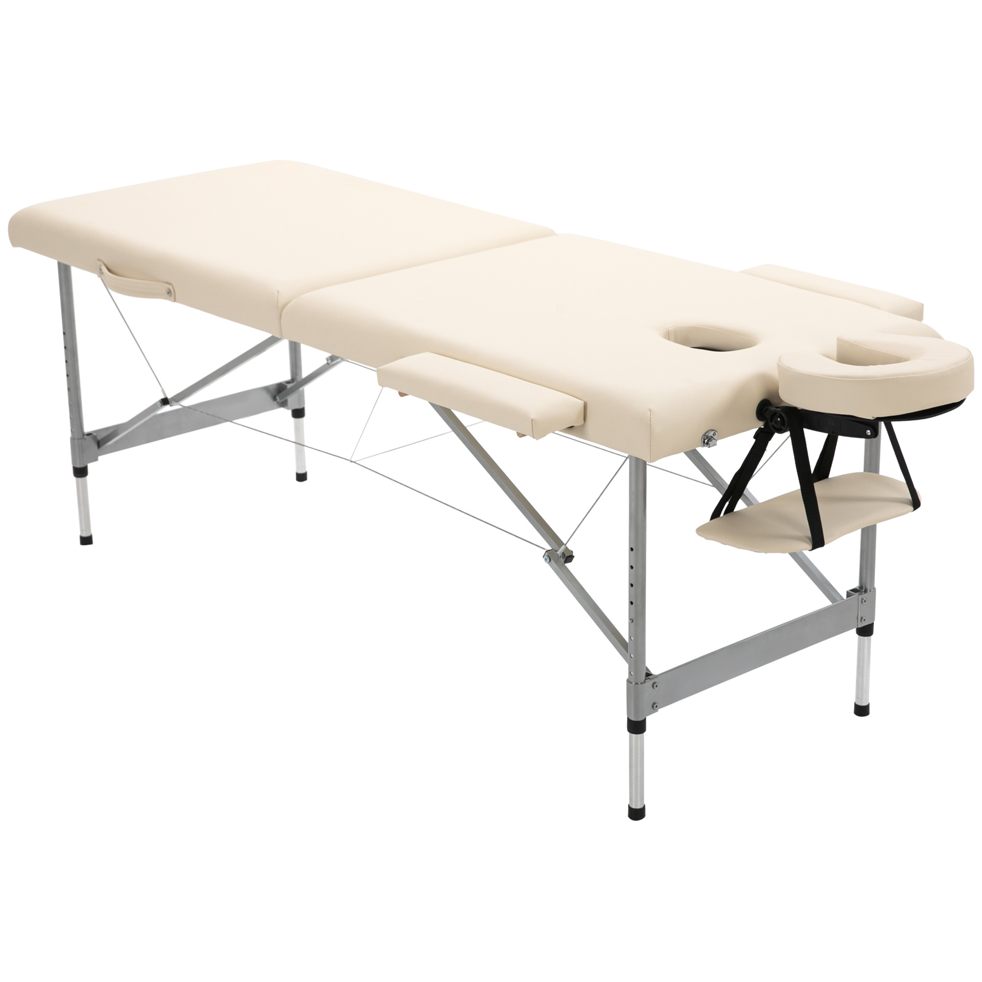 HOMCOM Massageliege 7 Zonen Klappbar Massagetisch mit Kopfstütze Armlehne höhenverstellbare Aluminium Massagebett Massagebank aus Kunstleder für Spa Salon Tattoo Beige   Aosom