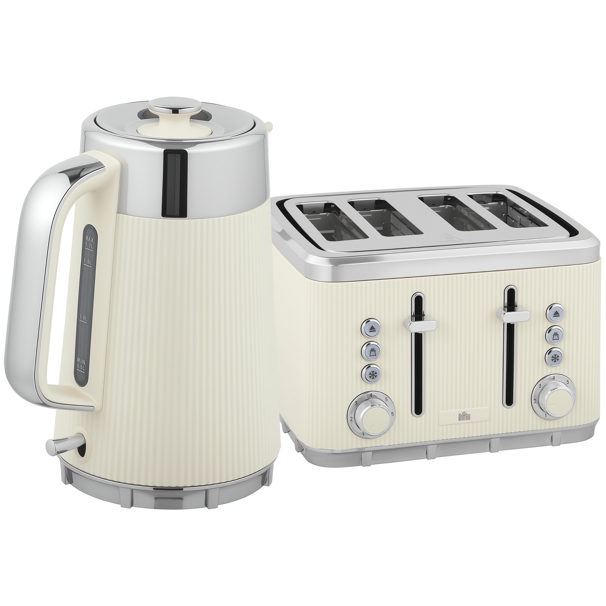HOMCOM Wasserkocher Toaster Set 1,7L 2200W Schnell Wasserkocher mit Edelstahl-Innenraum, Kalkfilter, Kühl-Gefühl-Gehäuse, Thermostat 4 Scheiben Toaster mit 7 Bräunungsstufen, Krümelfach   Aosom