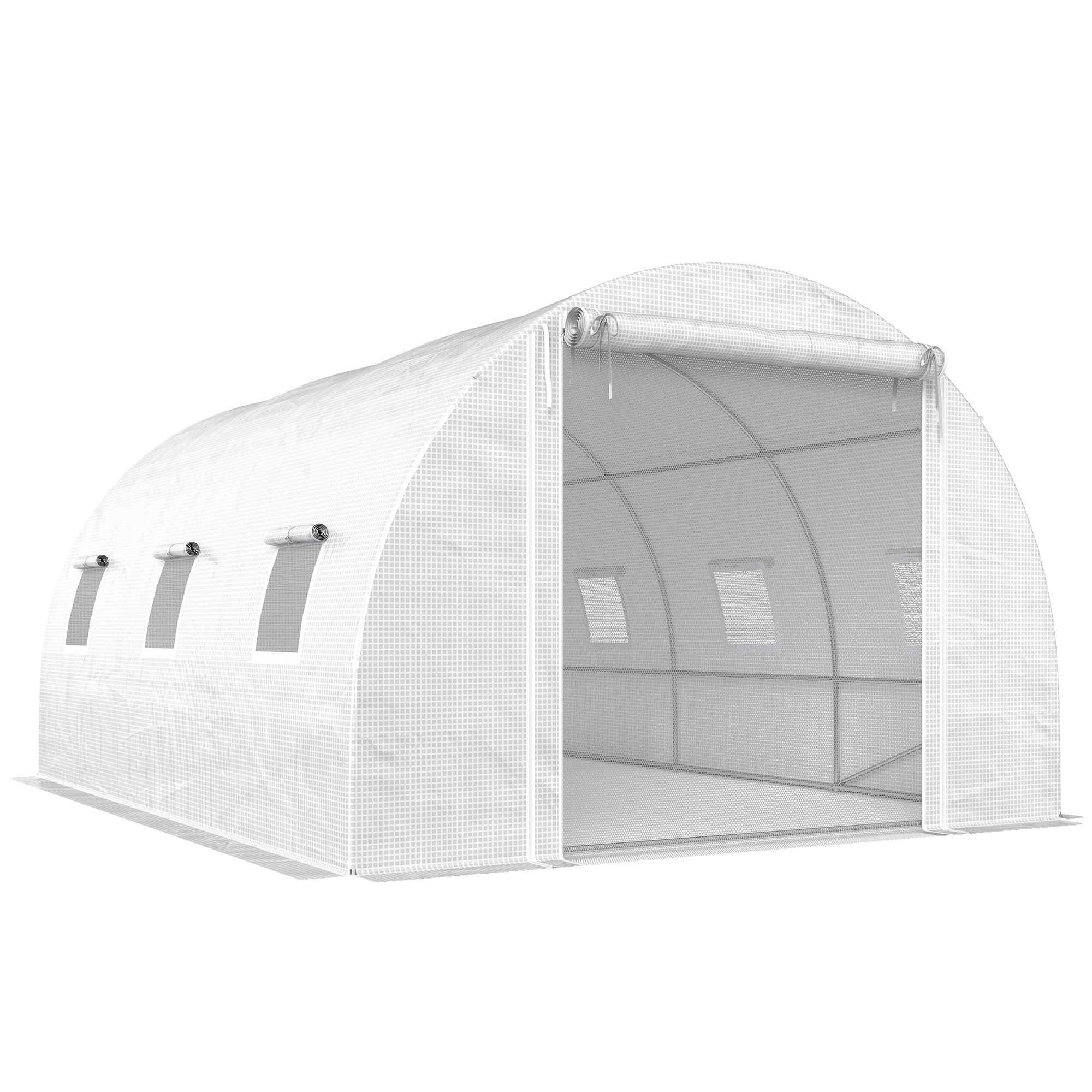 Outsunny Gewächshaus Foliengewächshaus ca. 3x4x2m Winterfest Tomatenhaus mit 6 Aufrollbar Natzfenstern & Tür, Stahlrohr, 140g/m² PE Folie, stabil Folientunnel Pflanztunnel für Garten Weiß   Aosom
