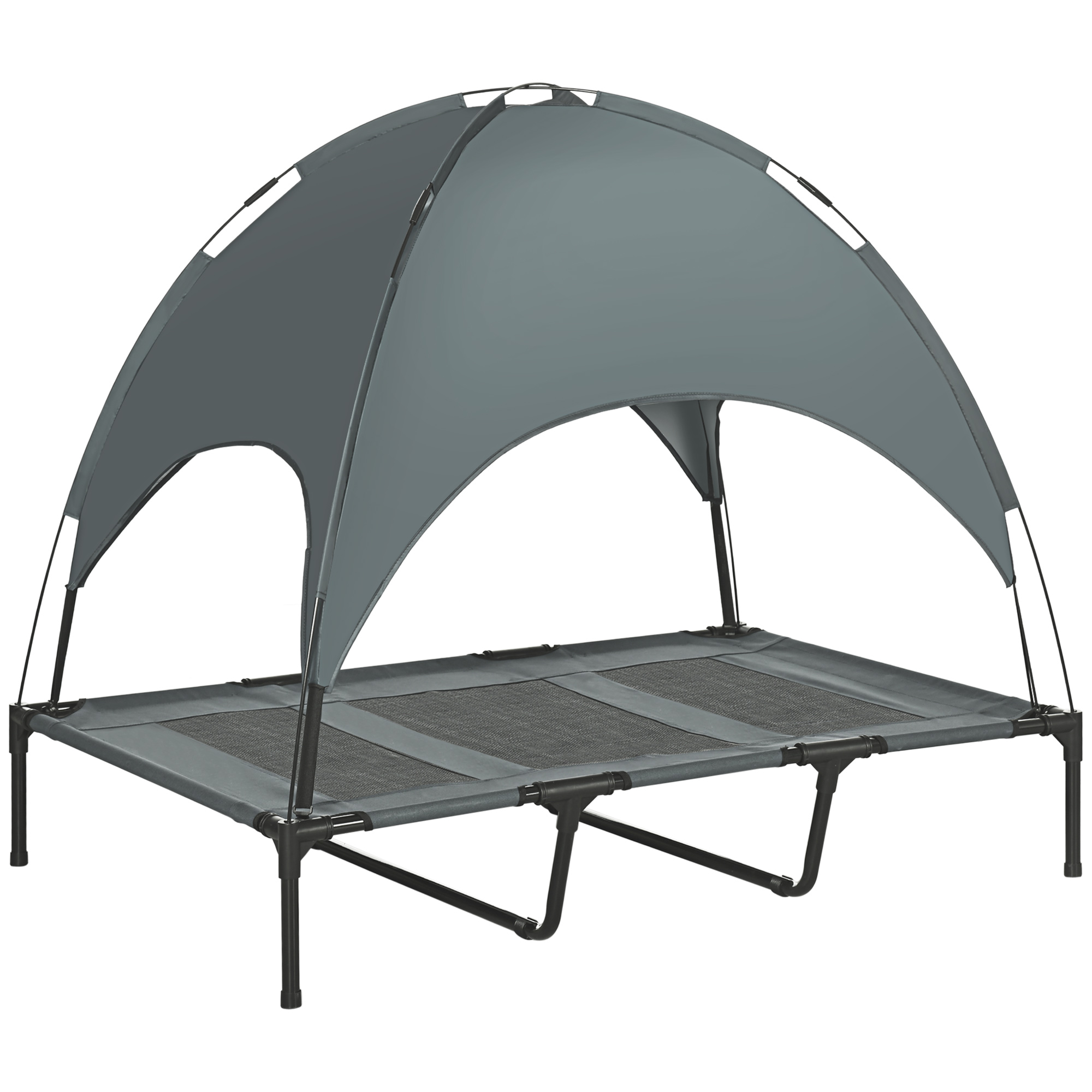PawHut Haustierbett Baldachin 122x92x108cm für Hunde, atmungsaktiver Taftstoff, erhöhtes Outdoor Hundebett in Grau   Aosom.de