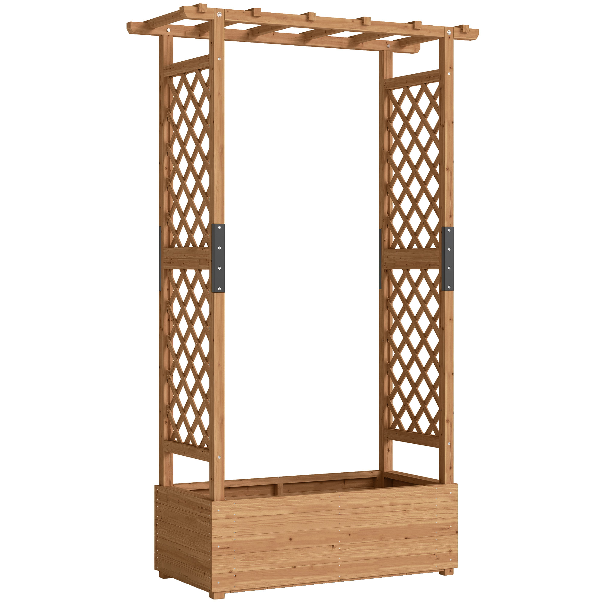 Outsunny Hochbeet mit Rankgitter & hängendem Dach, Holz Blumenkasten mit Rankhilfe Ablauflöchern, Pflanzkasten für Kletterpflanzen & hängende Körbe Pflanzkübel für Garten Balkon 110 x 44 x 181 cm   Aosom