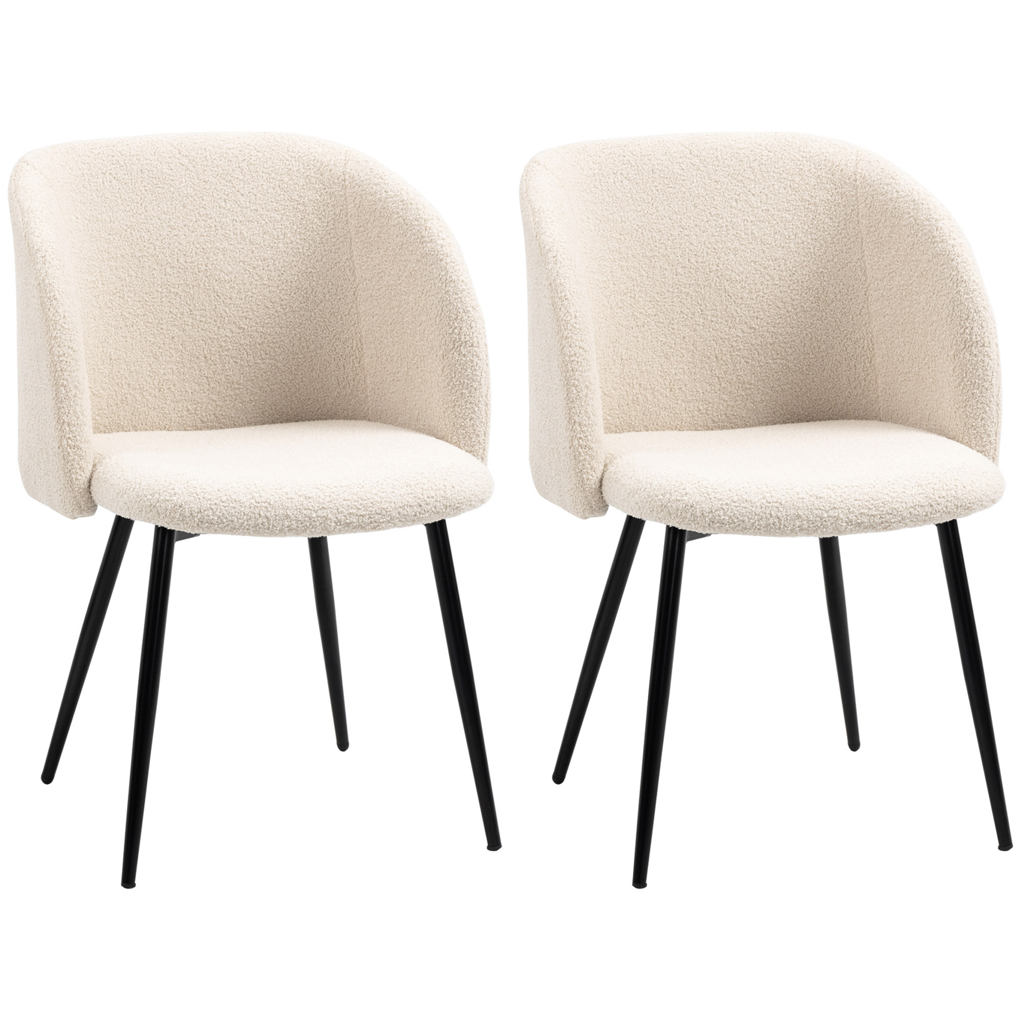 HOMCOM Esszimmerstühle 2er Set Küchenstuhl mit Ergonomischer Rückenlehne, Lammwoll-Optik, modern Polsterstuhl mit Stahlbeine Armlehne, Wohnzimmerstuhl Stühle für Esstisch Esszimmer, Cremeweiß Aosom