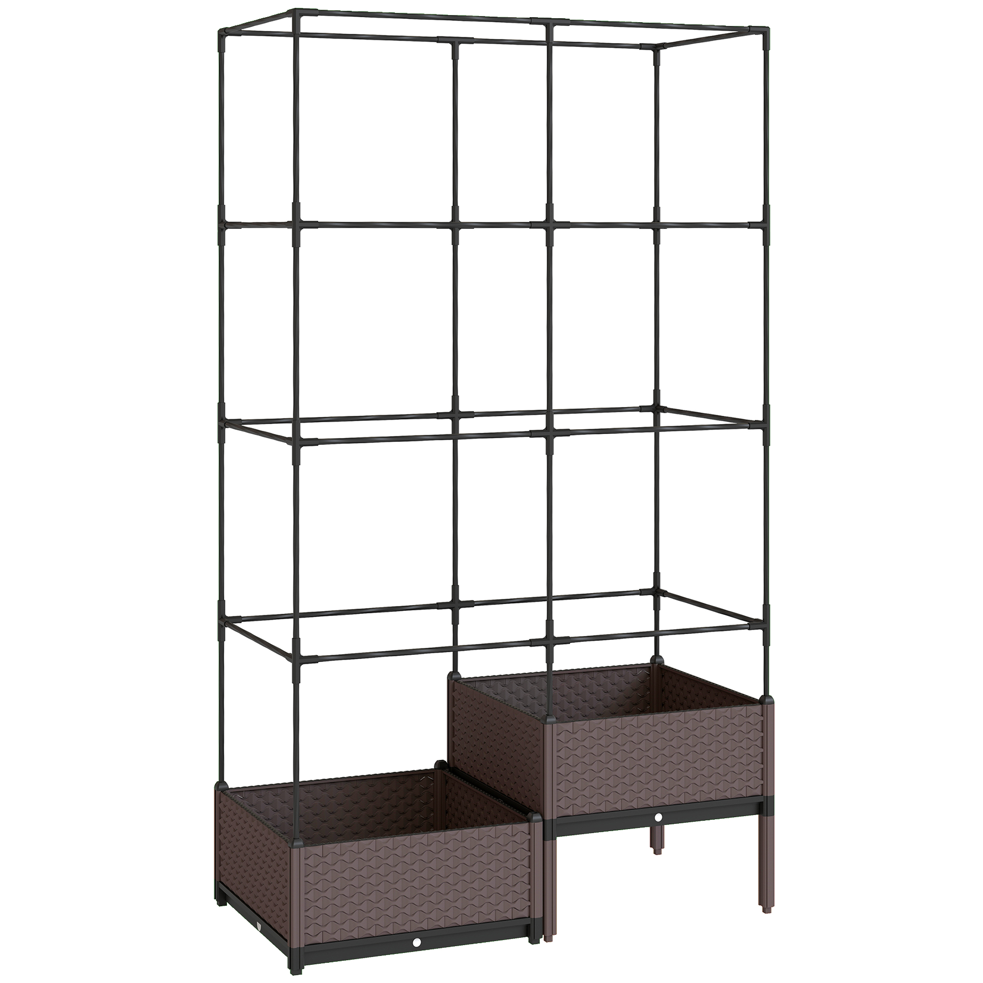 Outsunny Hochbeet Pflanzkasten mit Rankgitter, zwei Boxen, Pflanzkübel aus Kunststoff, Blumenkasten, 100 x 50 x 174 cm Gartenspalier für Garten Balkon Terrasse, Kletterpflanzen Korbpflanzen   Aosom