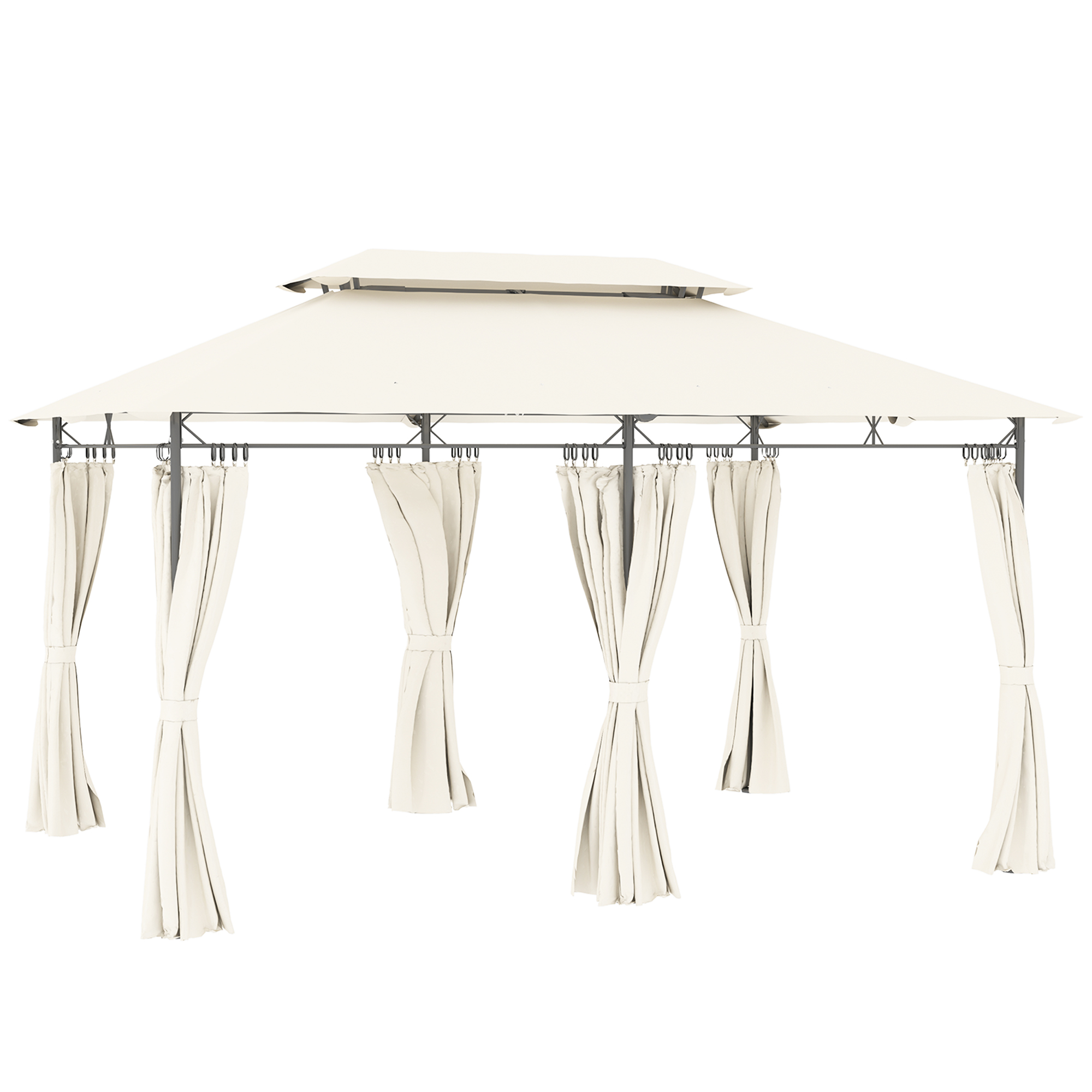 Outsunny Pavillon 4x3 m Stabil Winterfest Gartenpavillon mit Doppeldach 6 Seitenteile Ablauflöcher, Garten Pavillon aus Metall, für Garten, Terrasse, Cremeweiß Aosom