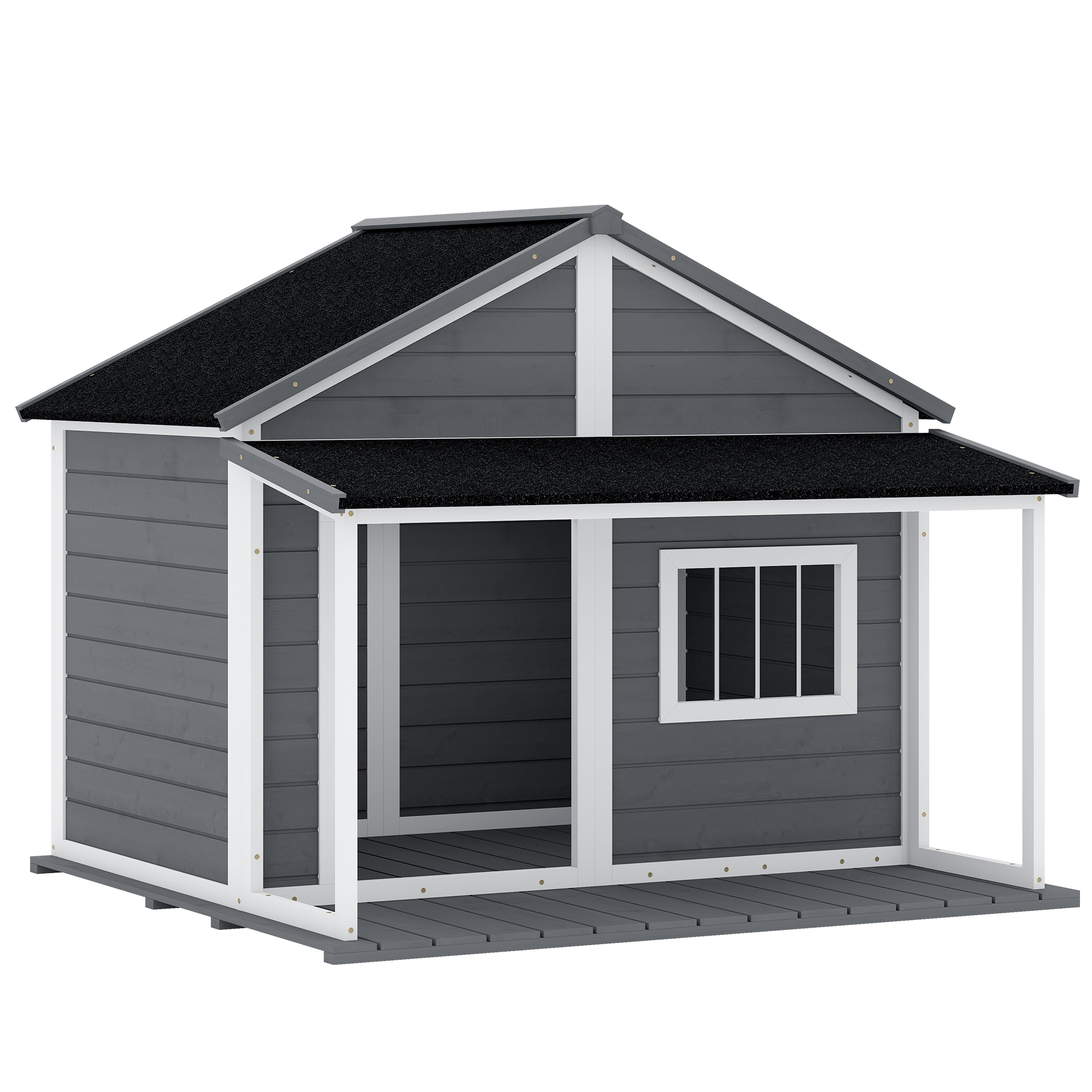PawHut Hundehütte aus Massivholz, Kleintierhaus, Hundehaus mit Asphaltdach, wetterfeste Hütte für draußen, Grau, 124 x 112 x 105 cm   Aosom