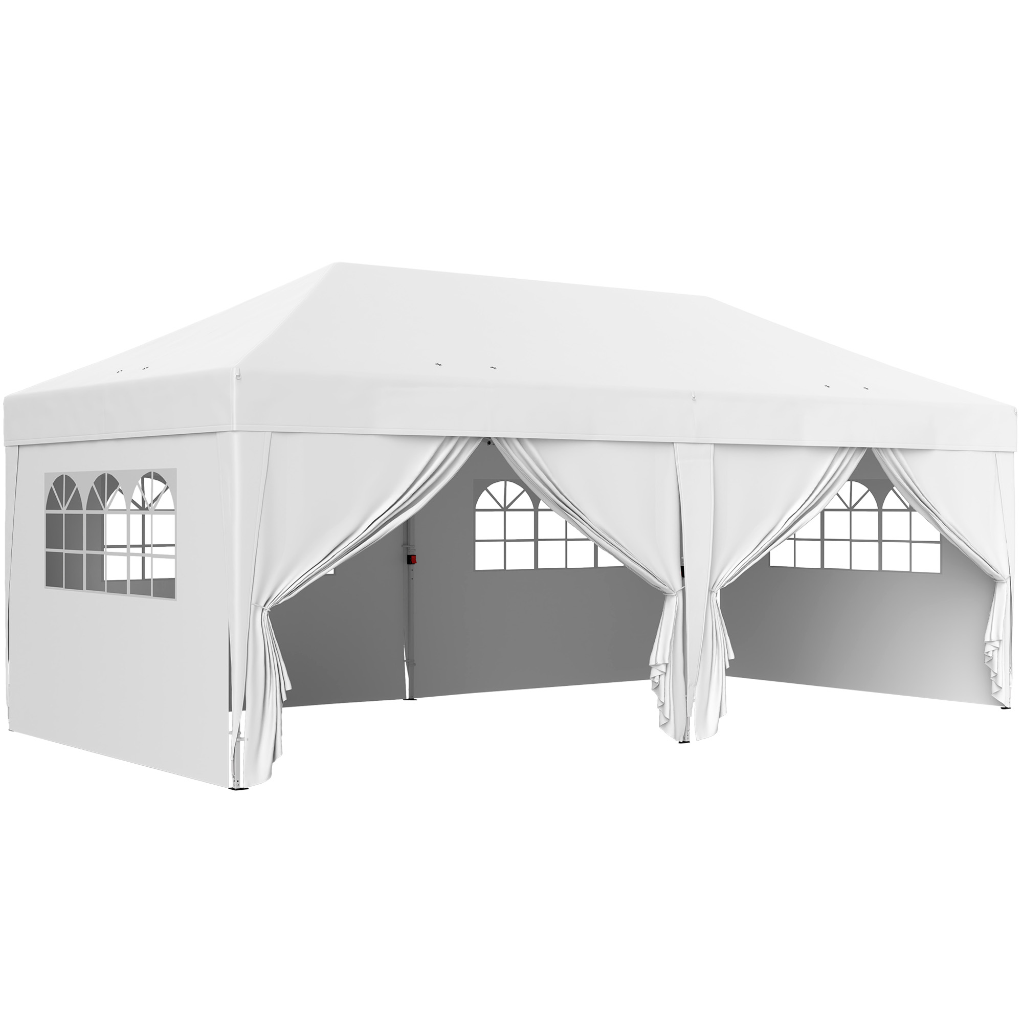 Outsunny Pavillon ca. 6x3m Stabil Winterfest Pop-up Faltpavillon mit Fenster Reißverschlusstür Seitenteilen UV Schutz, Faltbar Partyzelt Gartenzelt Gartenpavillon für Camping Garten Festival, Weiß   Aosom