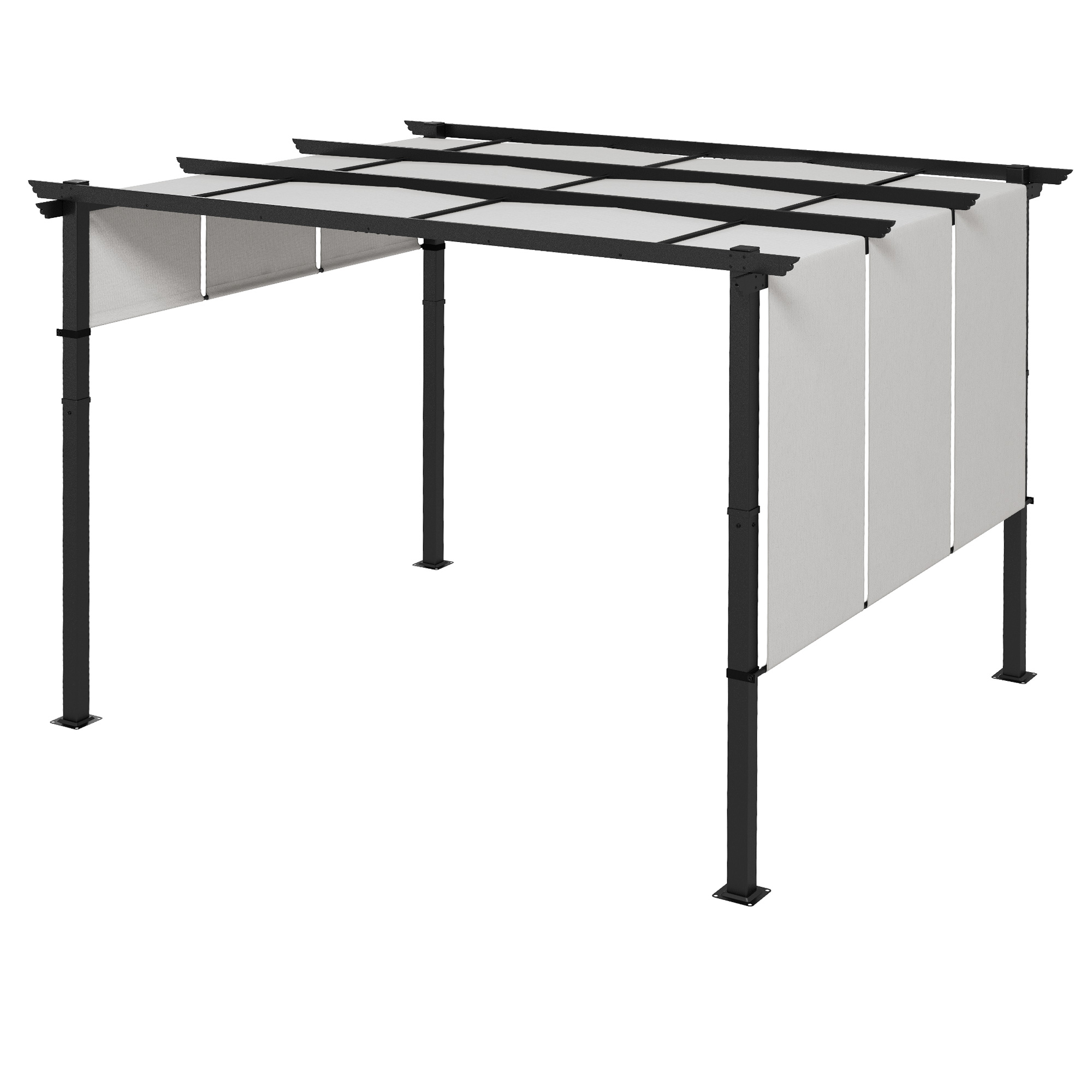 Outsunny Pergola ca. 3,5x3m Garten Pavillon mit verstellbar Dach, Terrassenüberdachung Metall Gartenpavillon Freistehend Sonnenschutz für Terrasse und Garten, Hellgrau   Aosom