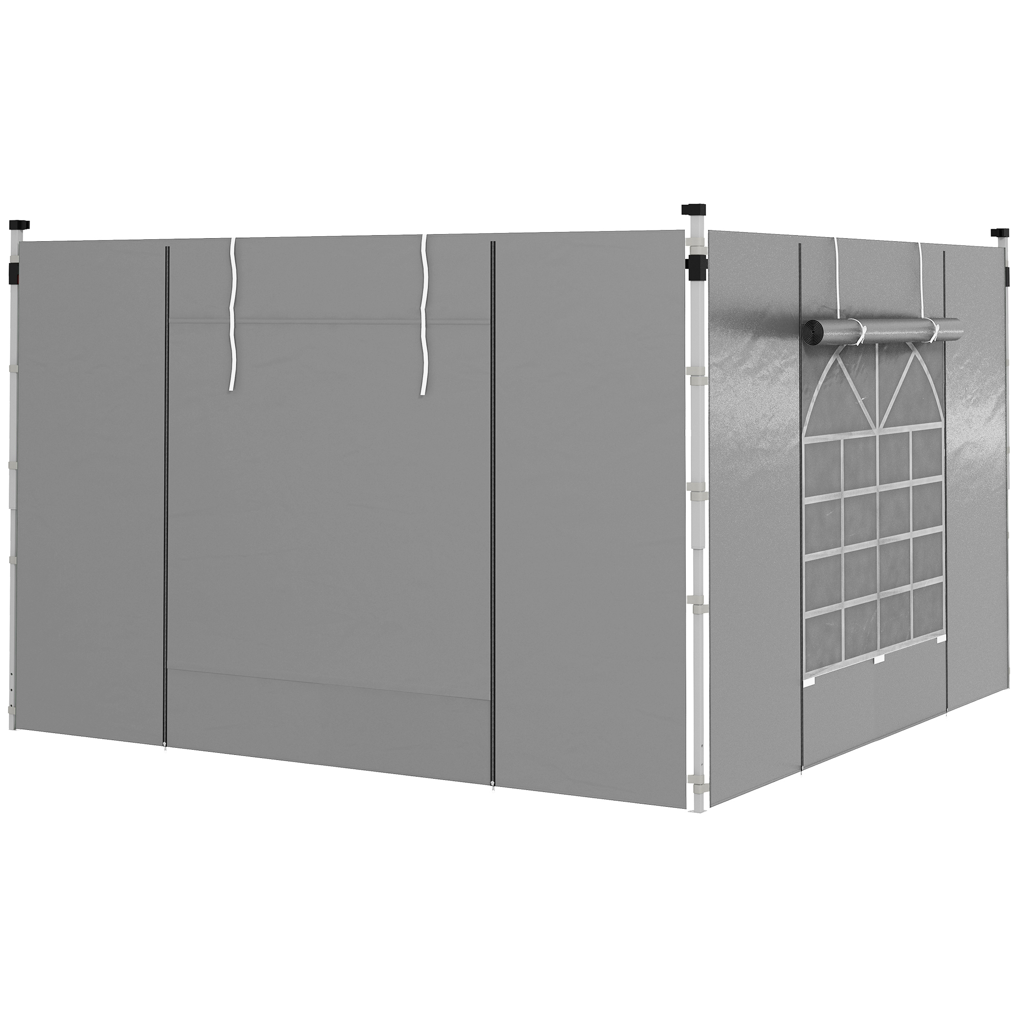 Outsunny 2er-Set Seitenteile für Pavillon 3x3/3x6 m, Seitenwand mit Fenster und Klettverschluss, wasserdicht Seitenwände aus Oxfordstoff, als Windschutz und Sichtschutz für Partyzelt, Hellgrau   Aosom