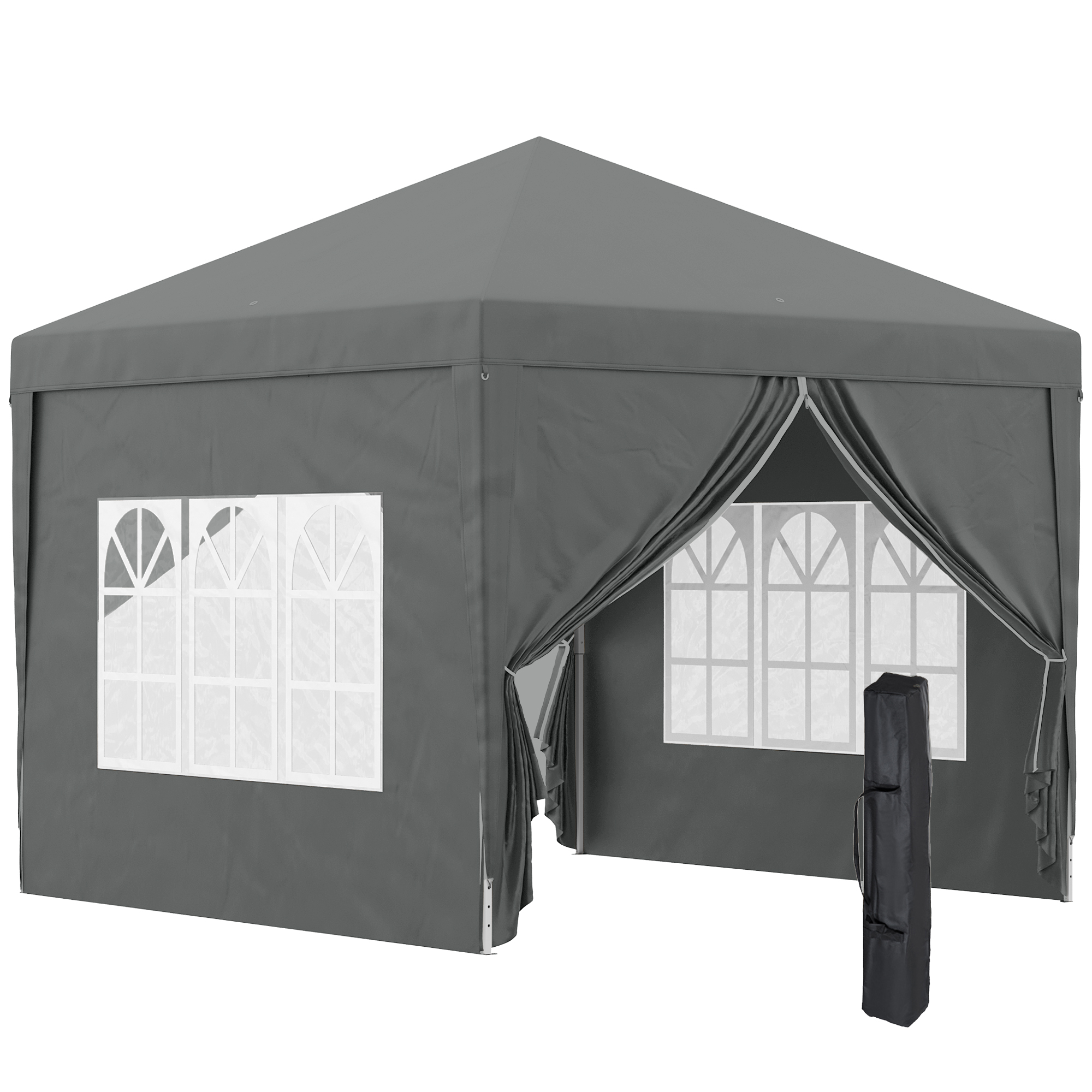 Outsunny Pavillon ca.3x3m, wasserabweisend Stabil Winterfest Pop-up Faltpavillon, UV Schutz 50+, Faltbar Partyzelt Gartenzelt mit 4 Seitenteilen Tasche Gartenpavillon für Camping Garten, Grau   Aosom