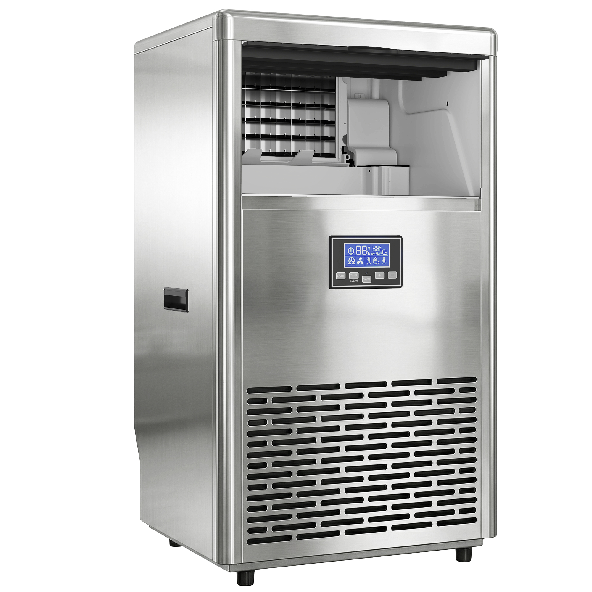 HOMCOM Kommerzielle Eiswürfelmaschine 45kg/24H Eismaschine mit 13 kg Speicher, Timer, Innnenbeleuchtung, selbstreinigend Ice Maker Machine aus Edelstahl mit Eisschaufel für Büro, Restaurant, Bar, Café   Aosom