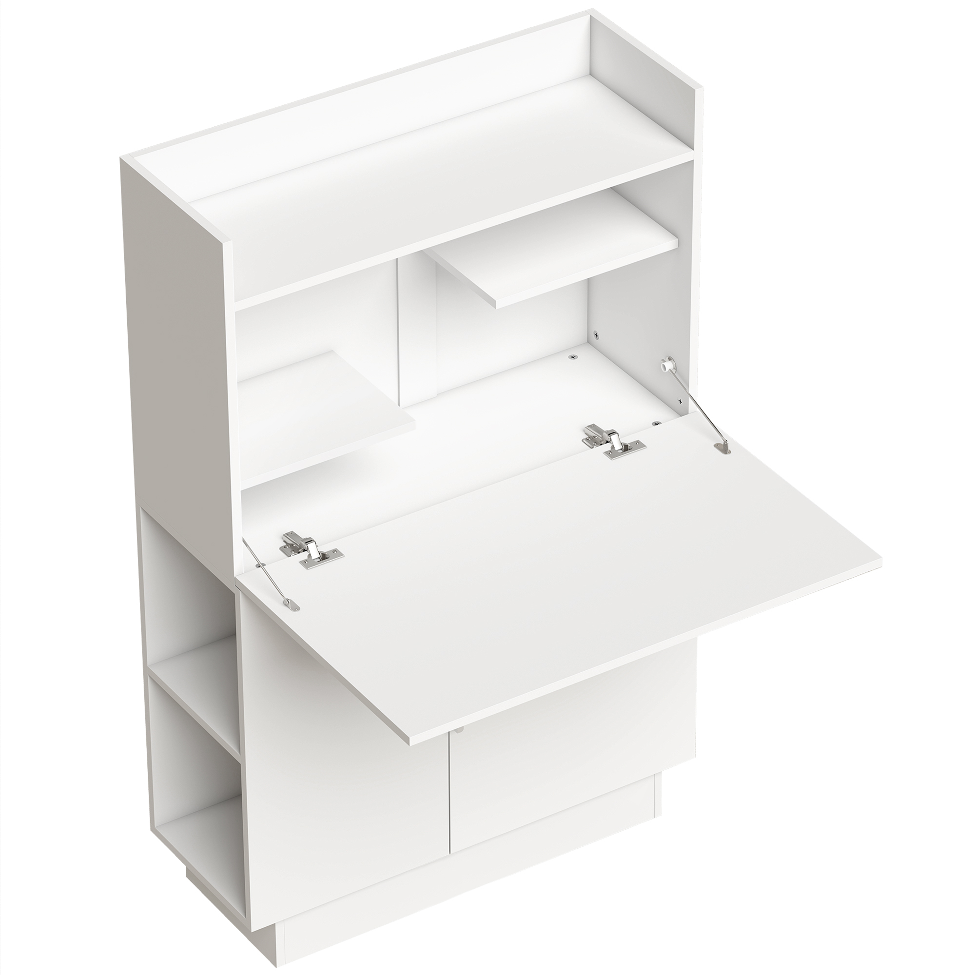 HOMCOM Klappschreibtisch, Computertisch mit klappbarer Arbeitsplatte, Aufbewahrungsregalen und Schrank, Moderner Stil, 80 x 30 x 128 cm, Weiß Aosom