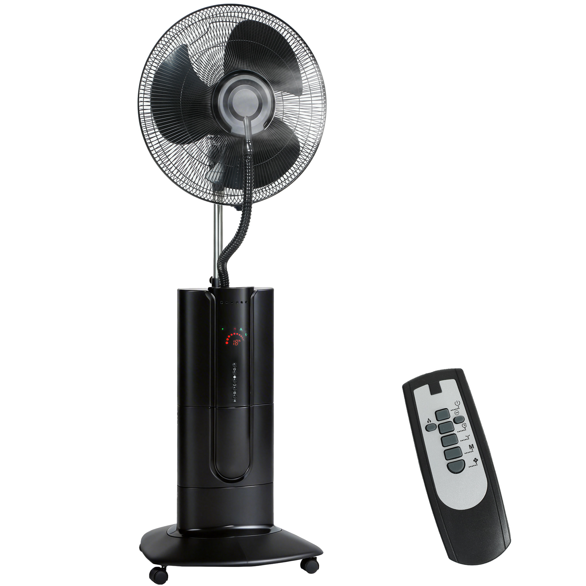 HOMCOM Nebelventilator mit 1,5 L Tank, 3 Modi und 3 Geschwindigkeiten, Standventilator mit Rollen, 120° Oszillation, 20° Neigung, 9h Timer, LED-Display und Fernbedienung, 100 W, 130 cm Aosom