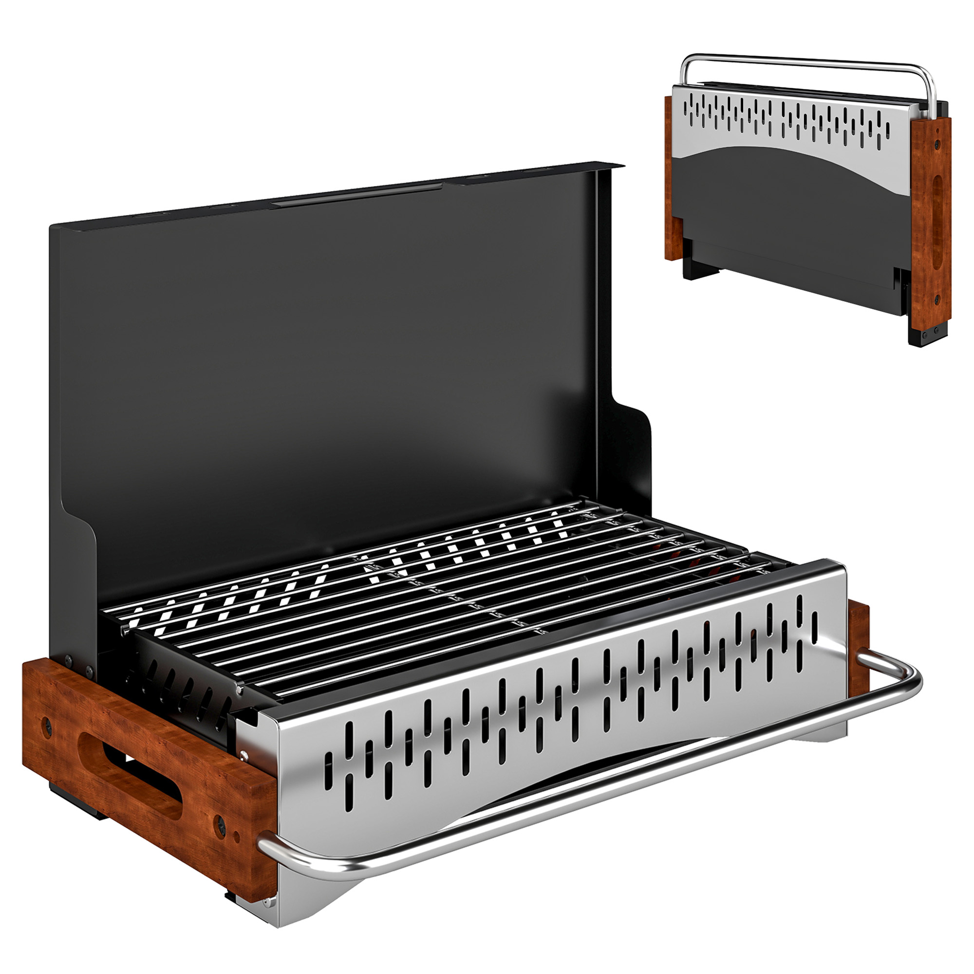 Outsunny Faltbarer Holzkohlegrill, Tragbarer Grill, 50,5x34x33 cm, mit herausnehmbarer Kohleschale, für Camping, Picknick, Gartenparty, Schwarz Aosom