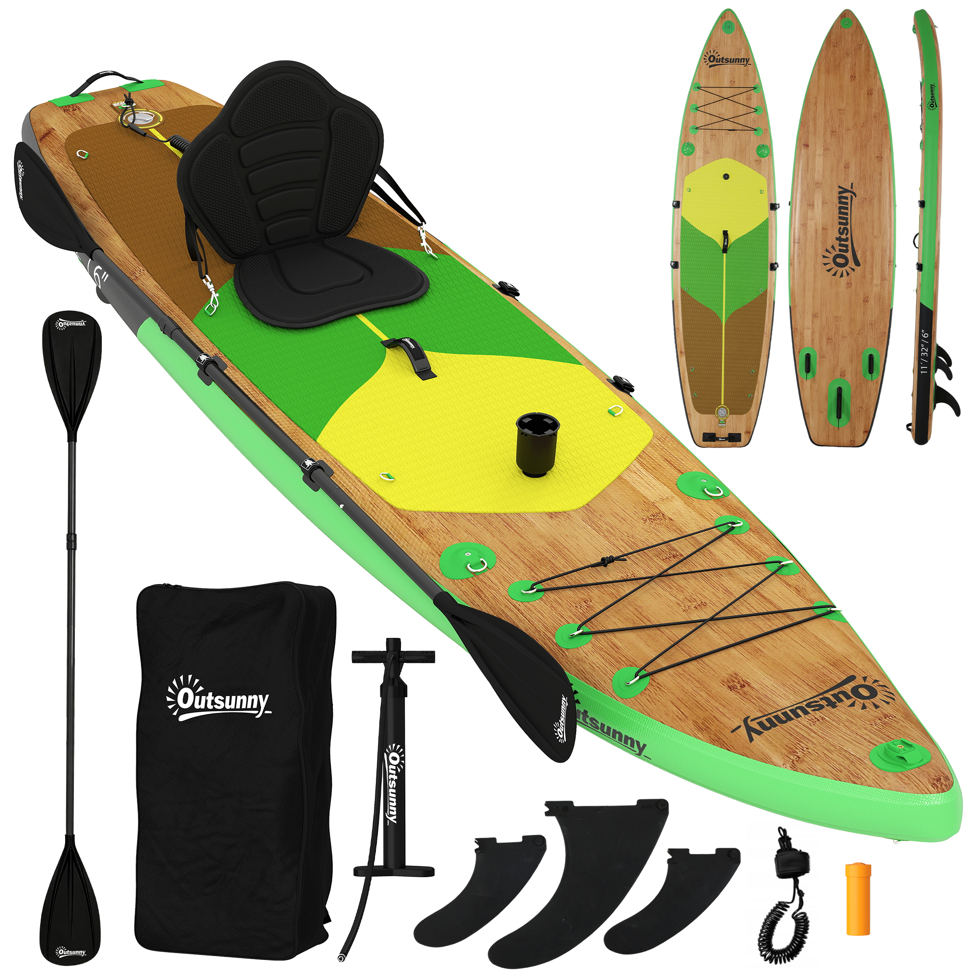 Outsunny Stand Up Paddling Board Set Aufblasbar 335cm SUP Board mit Kajak Sitz, Verstellbares Doppel-Paddel Fußschlaufe Rutschfest Deck Rucksack Komplettes Zubehör, 180kg Paddle Board für Erwachsene Aosom