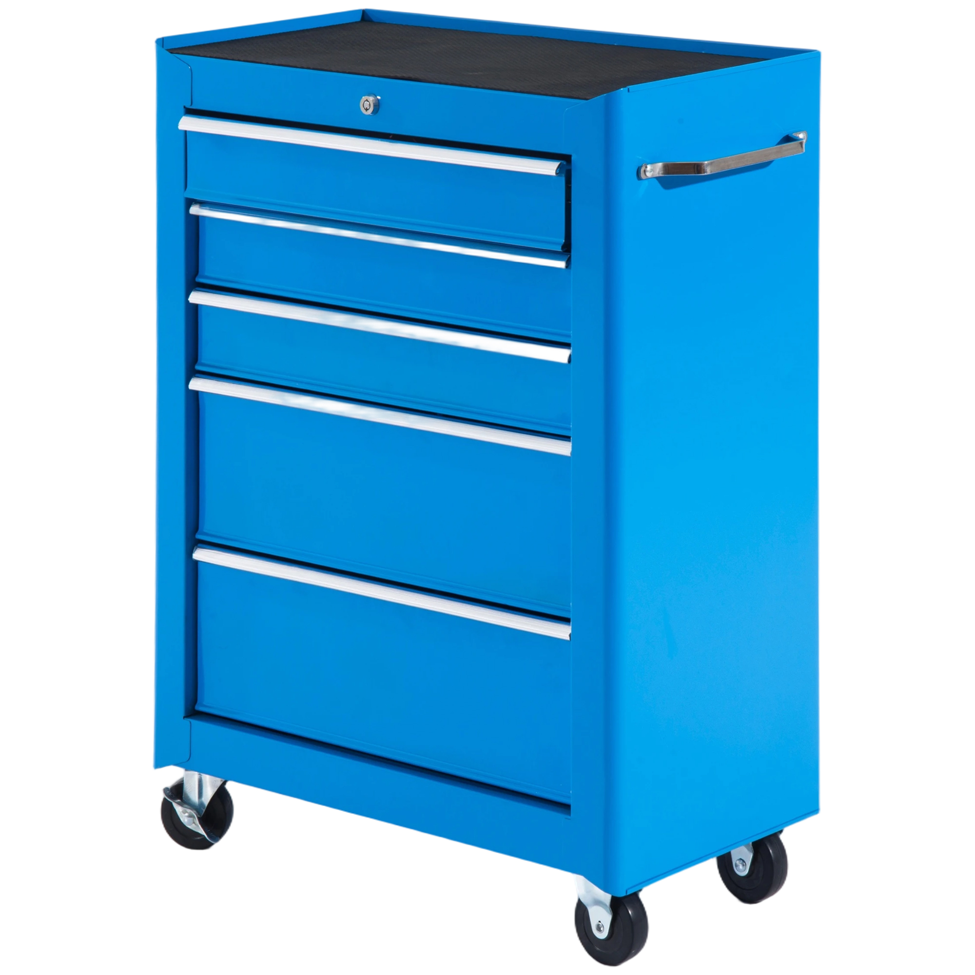HOMCOM Werkstattwagen 5 Schubladen Werkzeugwagen leer abschließbar mit 4 Rollen mit 2 Feststellbremsen, kugelgelagerten Schubladenschienen, Blau   Aosom