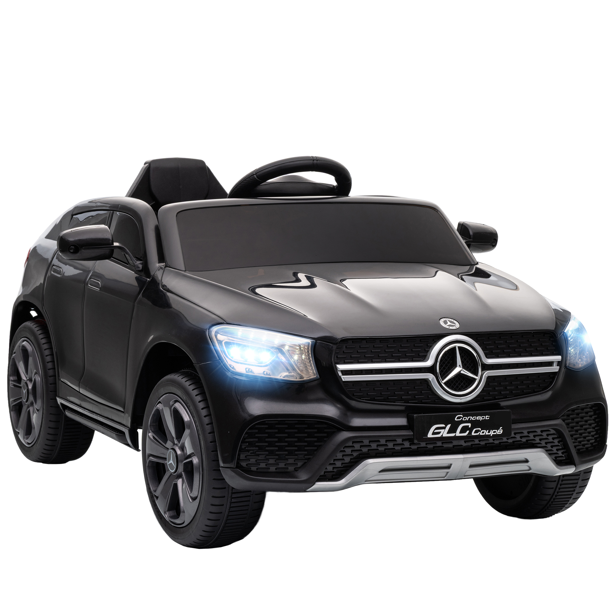 AIYAPLAY Kinder Elektroauto 12V Mercedes-Benz Concept GLC Coupe Kinderauto mit Fernbedienung, 2 Motor, 3 Geschwindigkeiten, Kinderfahrzeug mit Softstart, MP3, USB, LED, Hupe, für 3-6 Jahre, Schwarz   Aosom