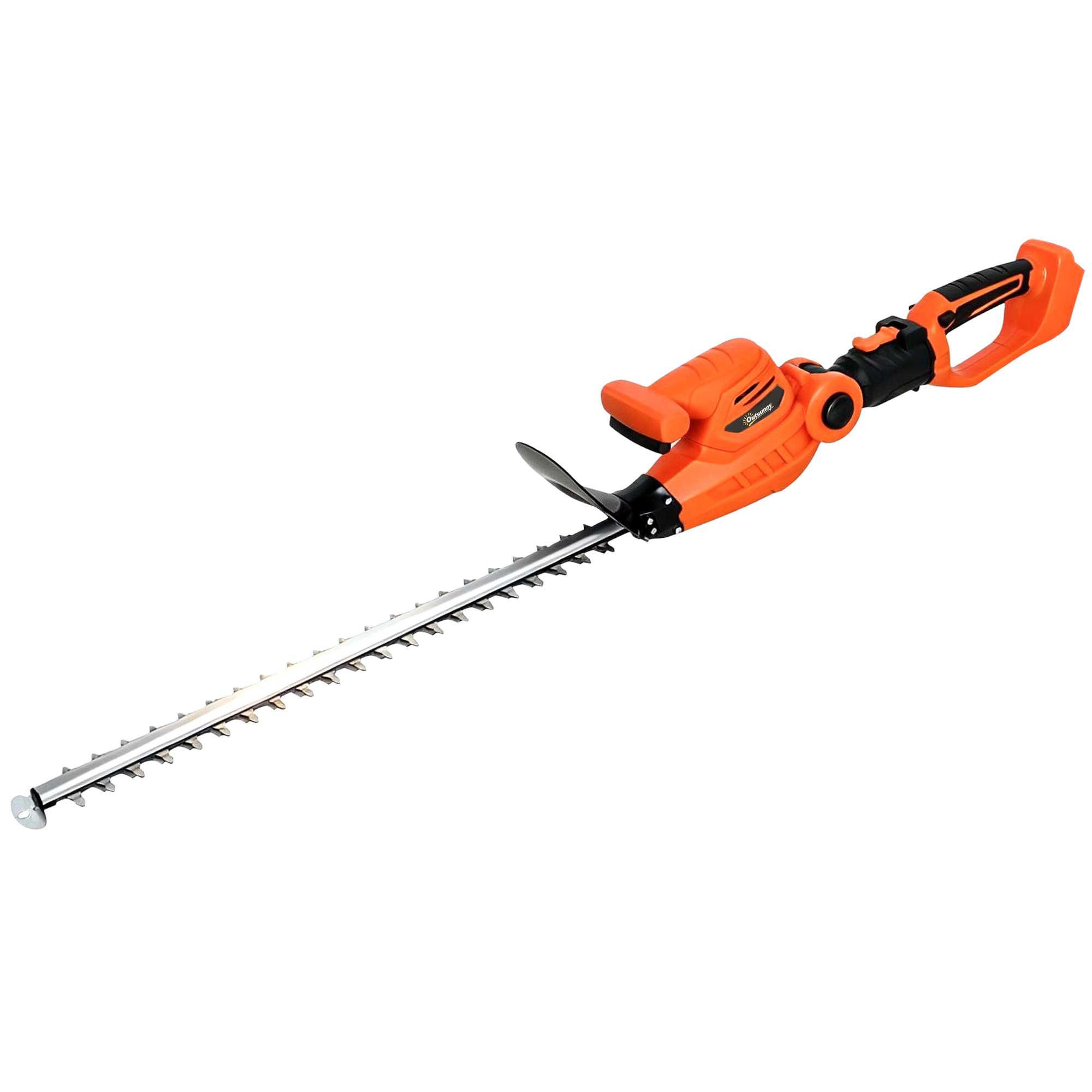 Outsunny Elektrische Heckenschere Klinge 51 cm 2 Akkus 4,0 Ah Teleskopstiel aus Aluminium, kabellose Heckenschere mit schwenkbarem Kopf, für Äste, Sträucher, Zweige, Orange Aosom