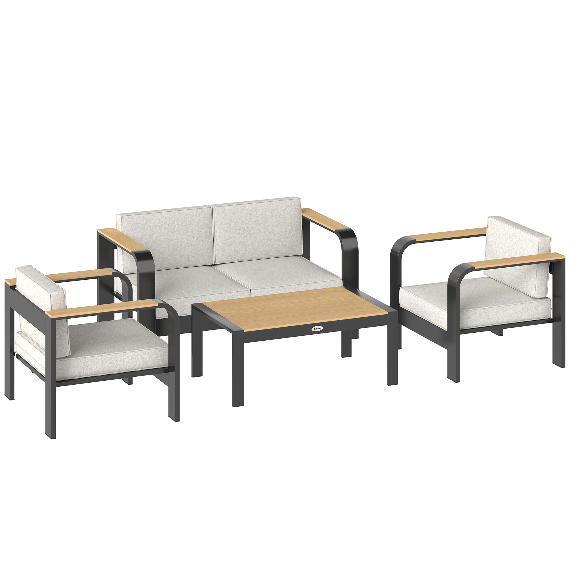 Outsunny Gartenmöbel Set Aluminium Sitzgruppe für 4 Personen Wasserabweisend extra tiefe Gartenlounge mit 2er Sofa 2 Sessel Beistelltisch, Outdoor Balkonmöbel Terrassenmöbel für Garten Balkon Beige   Aosom