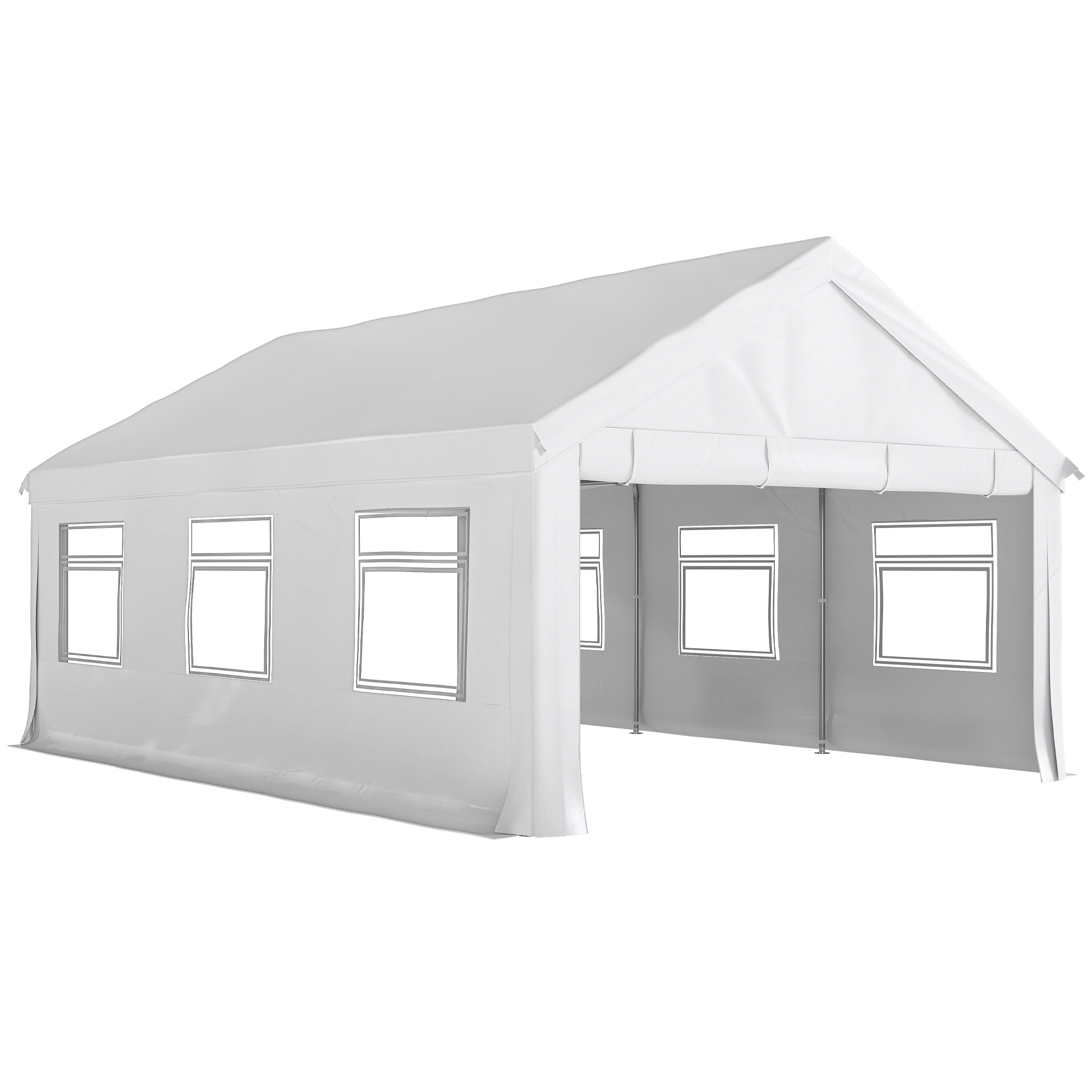 Outsunny Partyzelt 4x6 m mit Seitenwänden, Gartenpavillon aus feuerverzinktem Stahl mit 2 Reißverschlusstüren, 6 Fenstern, Abspannleinen, Außengazebo für Hochzeiten & Events, UV30+, Weiß   Aosom