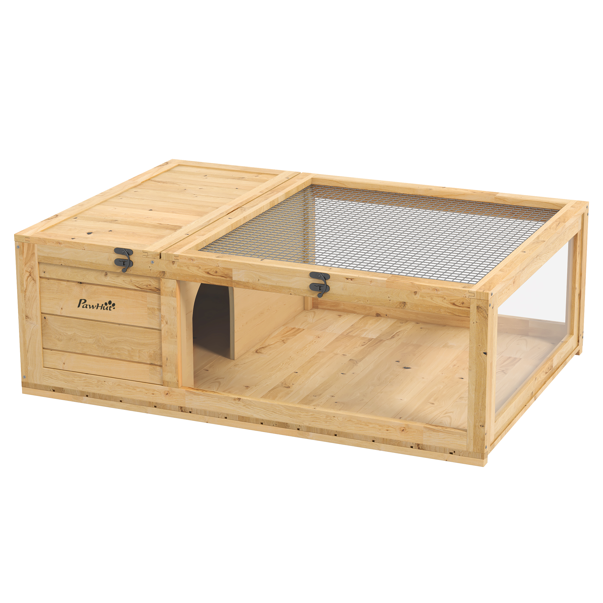 PawHut Schildkrötenhaus aus Holz, Schildkrötengehege mit Haupthäusern, aufklappbare Oberseite, Outdoor-Reptilienkäfig, Terrarium für Schildkröten, Reptilien, Eidechsen, Schlangen, Gelb   Aosom