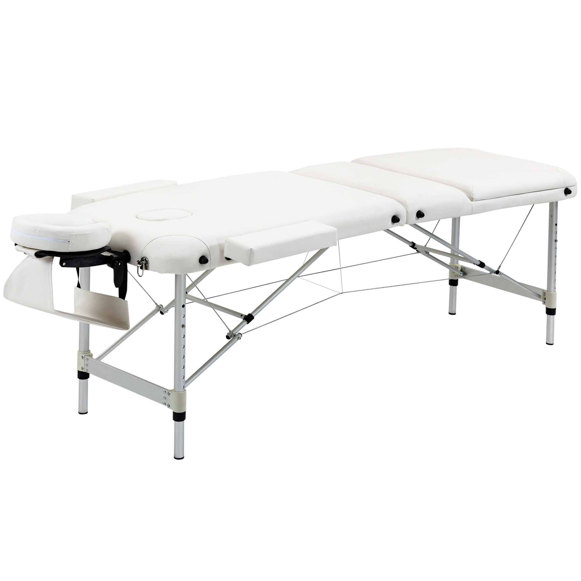 HOMCOM klappbare Massageliege höhenverstellbar mit Kopfkissen für Salon & Spa, Kunststoff & Alu, Weiß, 215 x 60 x 61-84 cm   Aosom.de