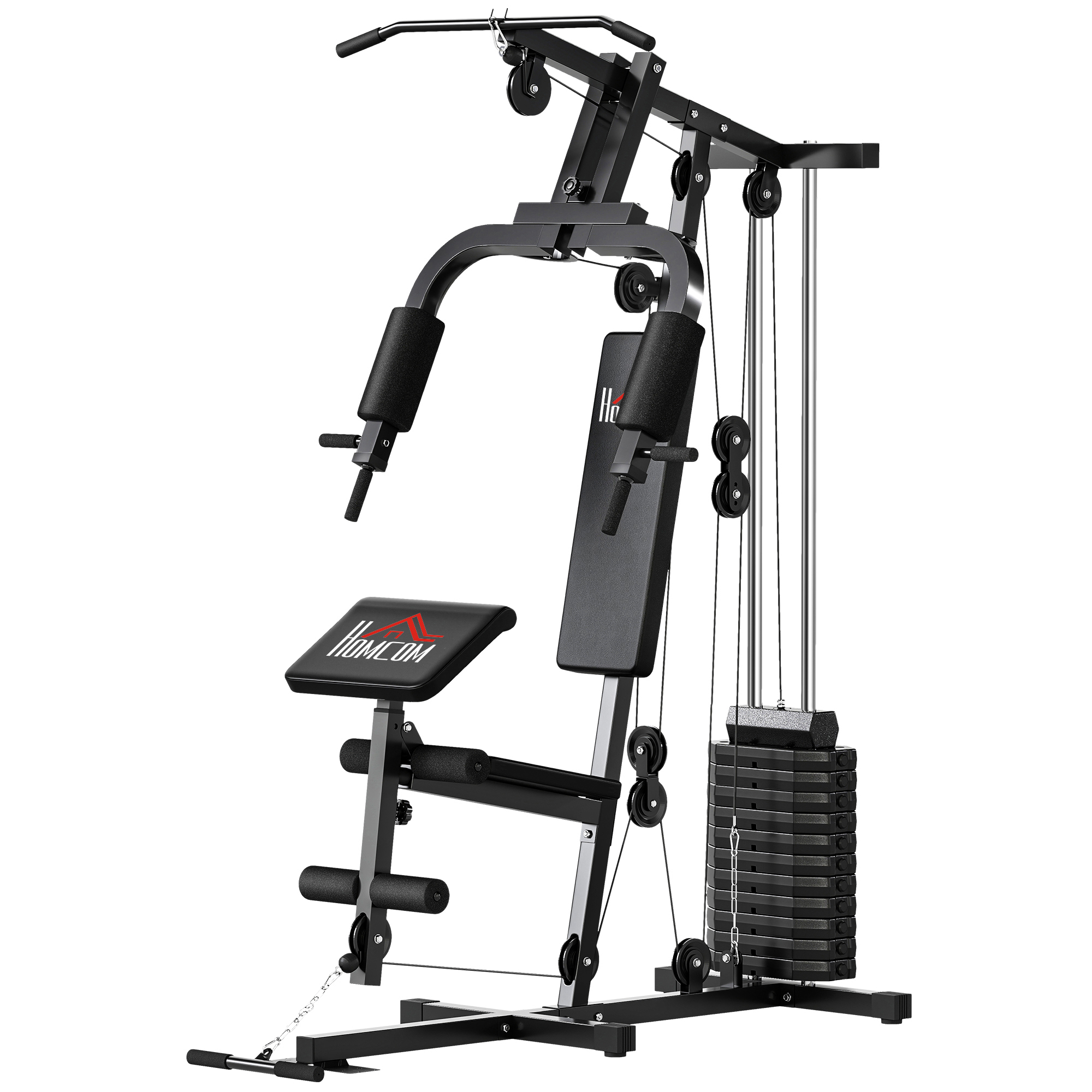 HOMCOM Kraftstation Fitnessstation mit 65kg Gewichten, Latzug, Butterflystange, verstellbar Preacher Bank, Beintrainer, Multifunktion Smith Machine Multistation bis 100kg Fitnessgerät für Zuhause   Aosom