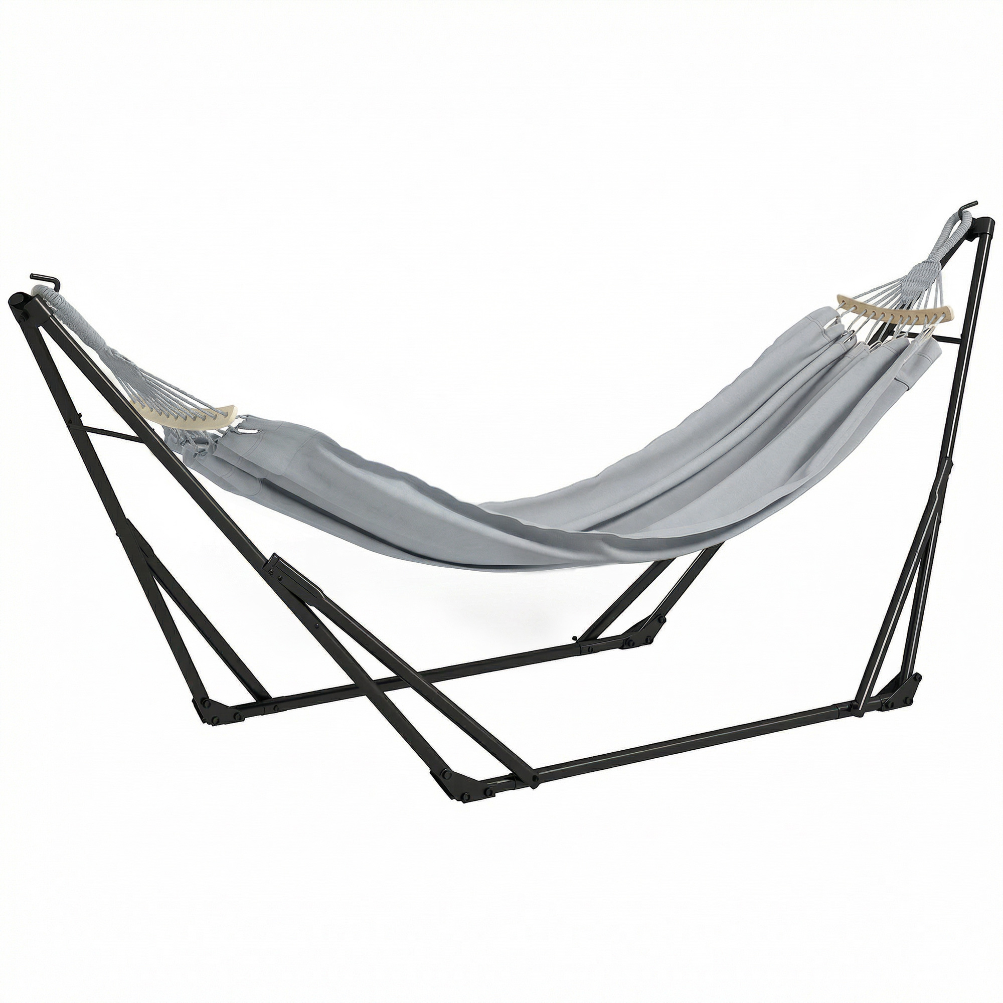 Outsunny Gestell mit faltbarer Hängematte aus Stahl, 2-in-1 Gestell für Hängematte oder Hängesessel, Tragetasche inklusive, 268 x 89 x 100 cm, Grau Aosom