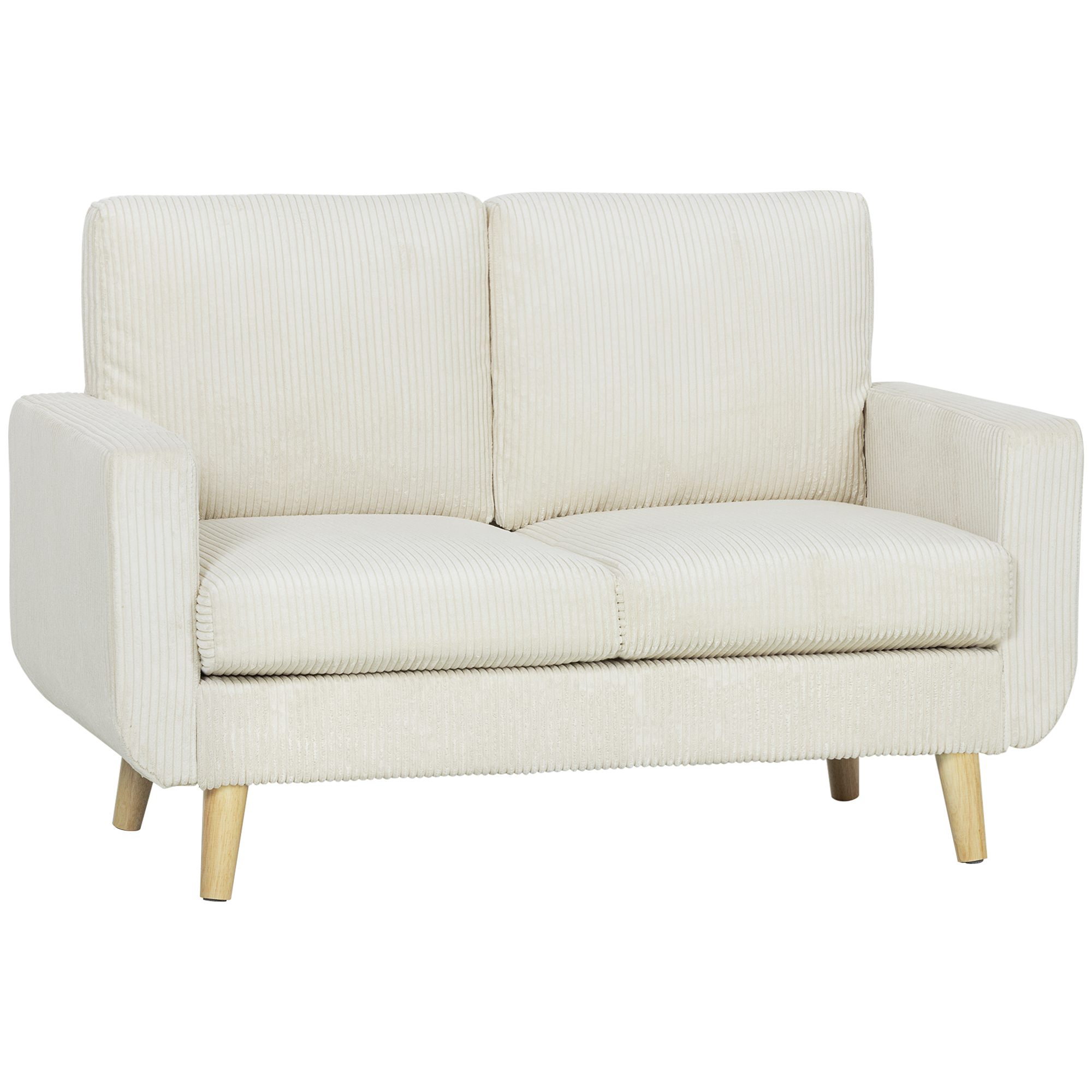 HOMCOM 2-Sitzer-Sofa aus Kordvelours, modernes Wohnzimmersofa 134 cm, gepolsterte Sitzfläche, Taschenfederkernkissen, dicke Rückenlehne, Füße aus Gummibaumholz, für Schlafzimmer, Wohnung, kleine Räume, Creme   Aosom