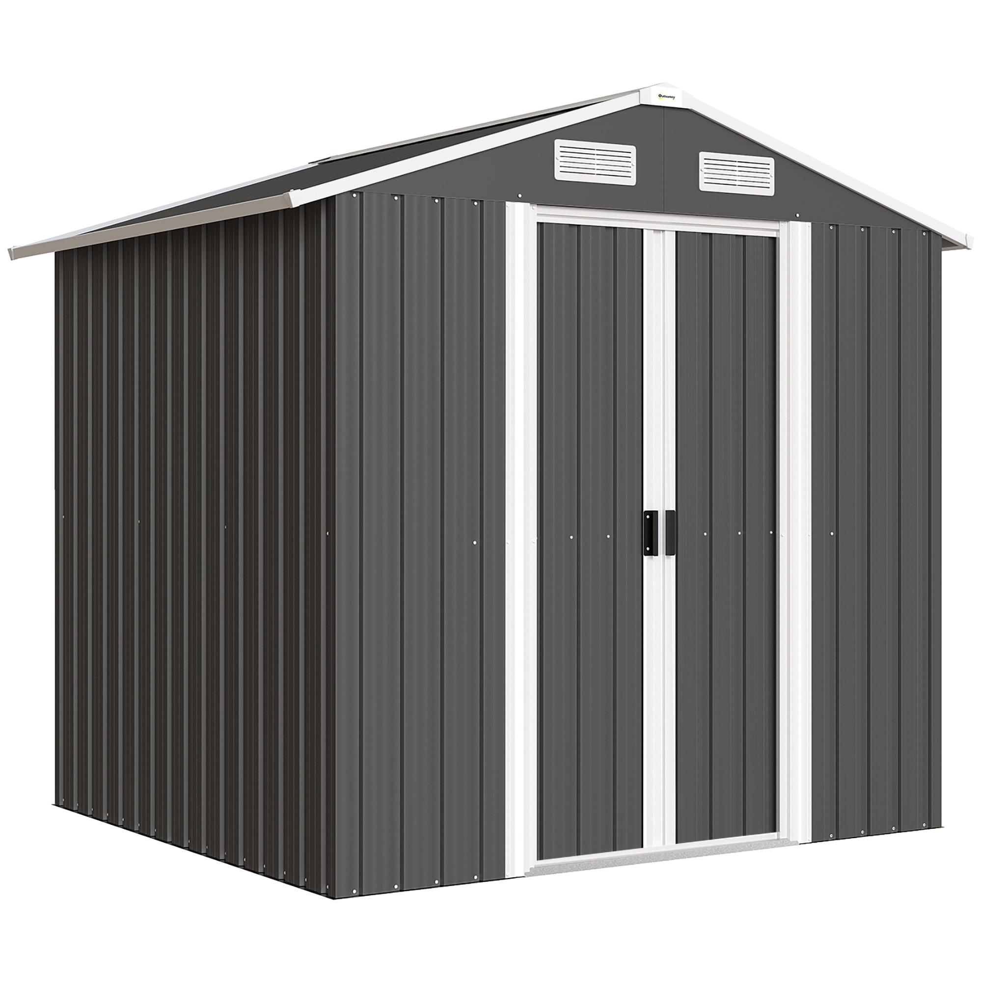 Outsunny Gartenhaus 2,6 m² aus verzinktem Stahl mit Lüftungsöffnungen, Geräteschuppen mit 2 verschließbaren Schiebetüren, Schrägdach, 195,5x158,5x188 cm, Schwarz   Aosom