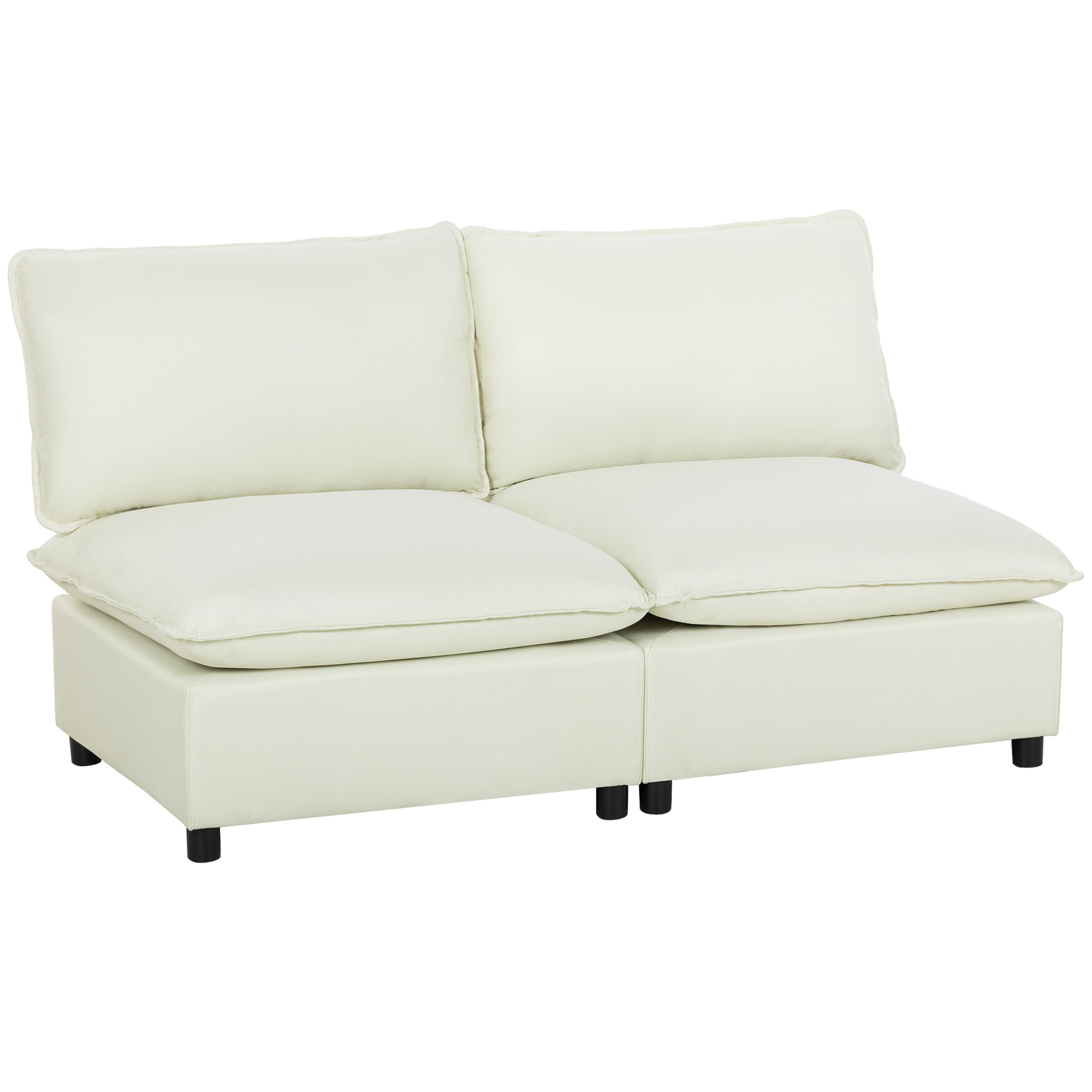 HOMCOM modularer 2-Sitzer-Sofa, modernes Wohnzimmersofa 146 cm ohne Armlehnen mit breiter Sitzfläche, dicke Kissen, Leinenoptik-Stoff, für Schlafzimmer, Wohnung, kleine Räume, Creme   Aosom