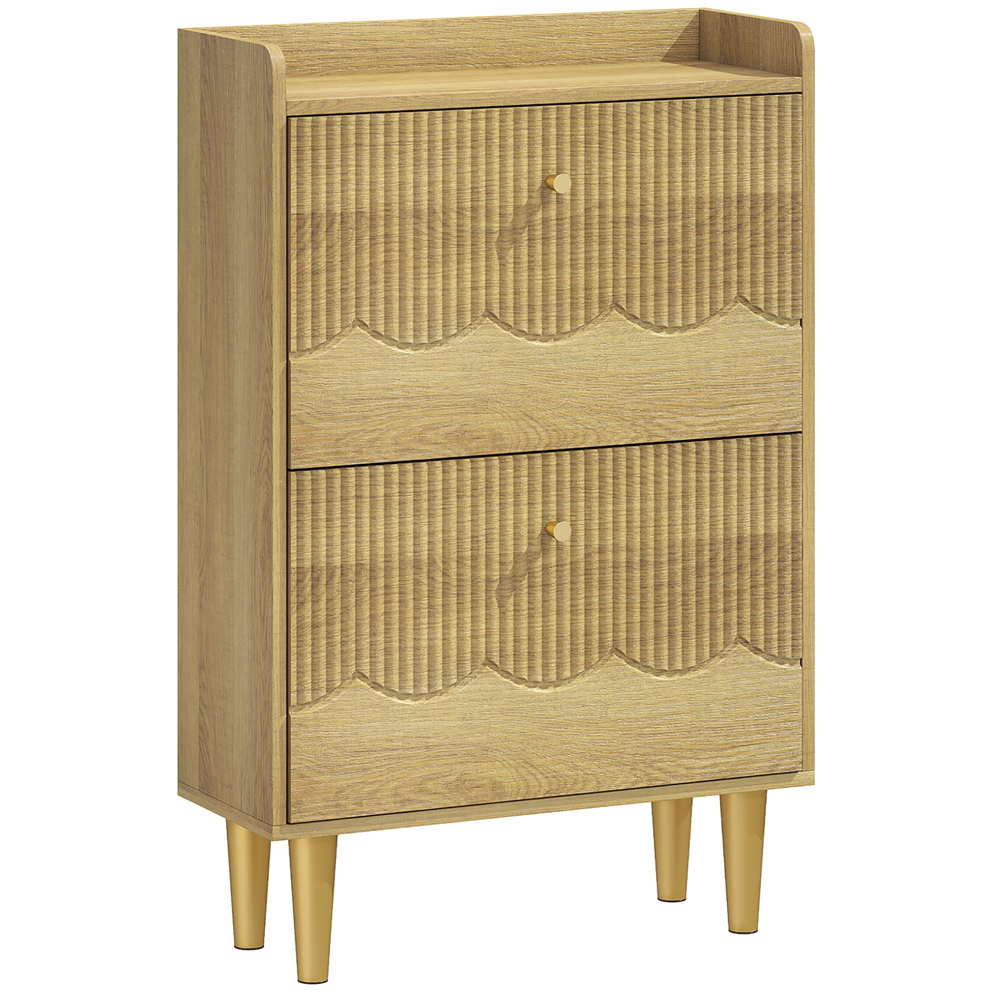 HOMCOM Schuhschrank für 12 Paar, schmaler Schuhschrank, 2 kippbare Schubladen, verstellbare Einlegeböden und Ablage, für Flur und Eingang, 60 x 24 x 92 cm, Eiche   Aosom