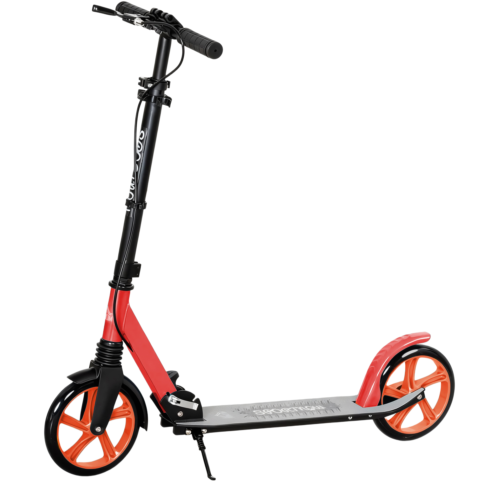 HOMCOM Klapp-Scooter für Erwachsene und Kinder ab 14 Jahren, leichter Scooter mit verstellbarem Lenker, großen Rädern Ø20 cm, Stoßdämpfer und Bremse, Aluminium, Traglast 100 kg, 91,5x36,5x91-104 cm, Rot   Aosom